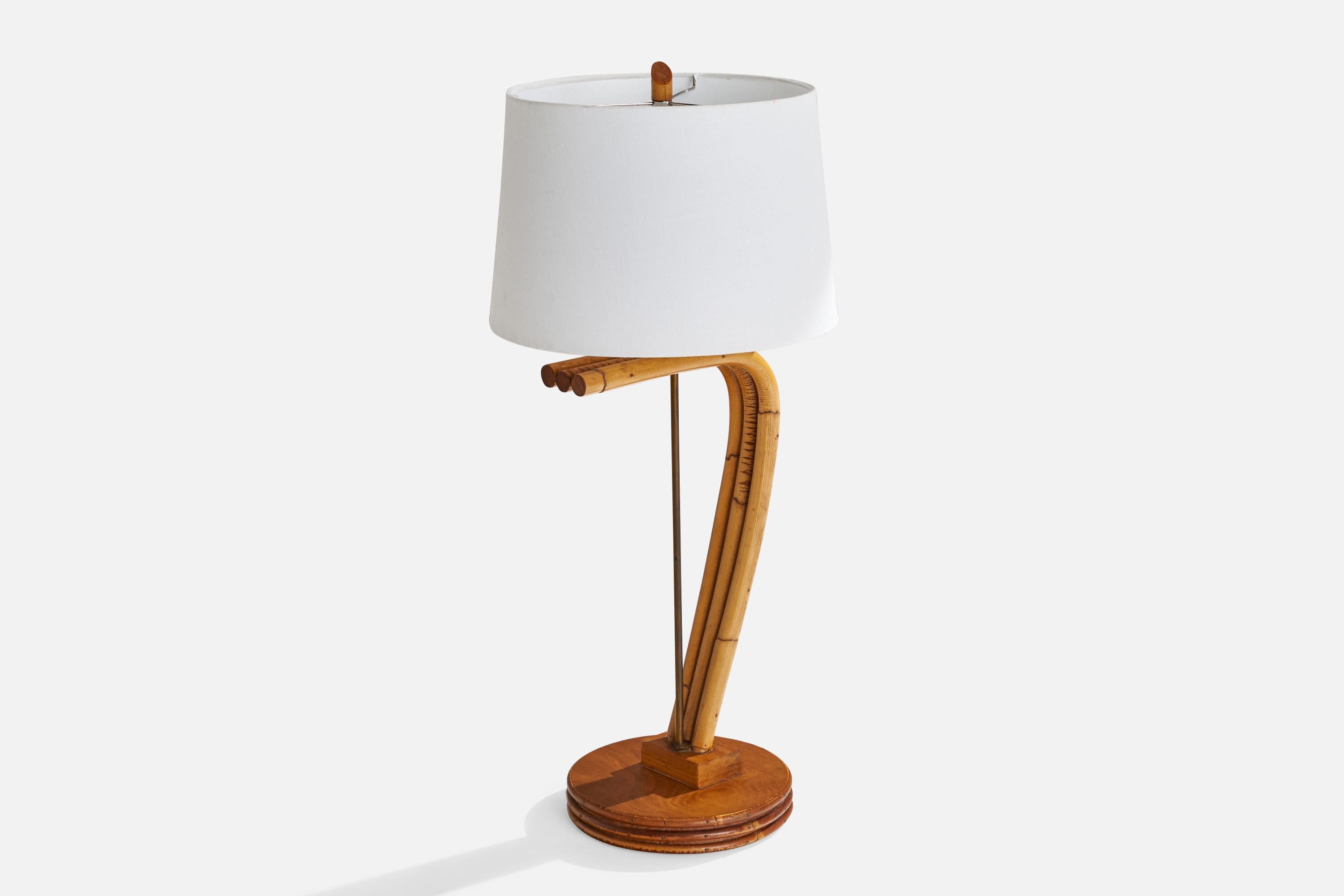 Mid-20th Century American Designer, Table Lamps, Bamboo, Brass, Wood, USA, 1950s For Sale