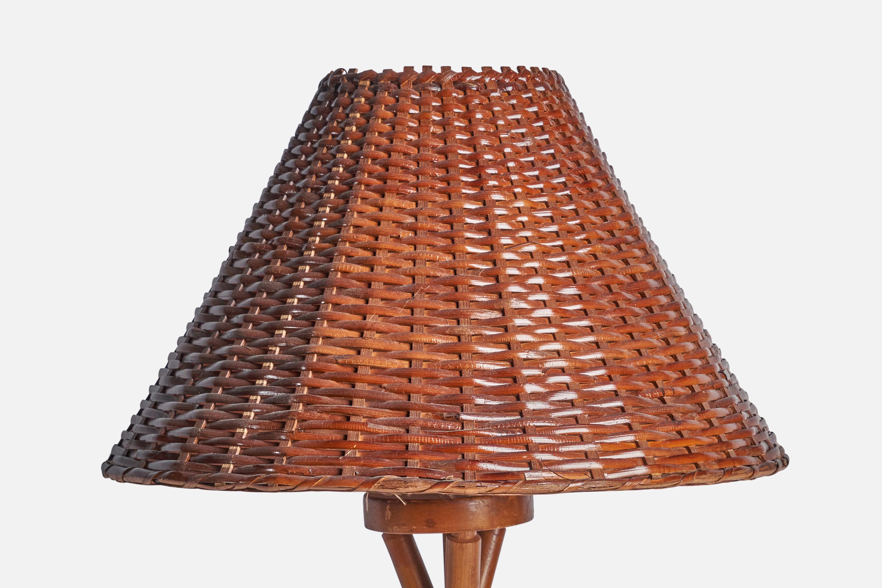 Mid-20th Century American Designer, Table Lamps, Bamboo, Rattan, USA, 1950s For Sale