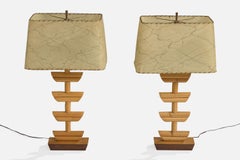 American Designer, Table Lamps, Bamboo, Wood, Fiberglass, USA, 1950s