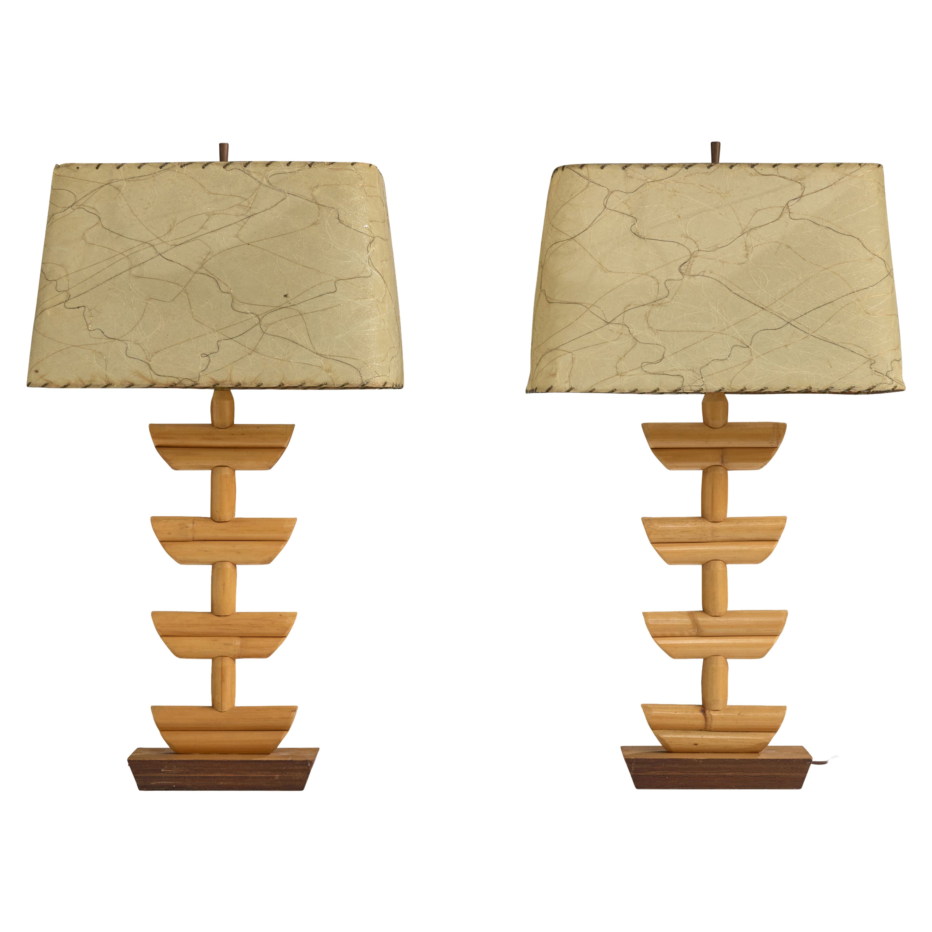 American Designer, Table Lamps, Bamboo, Wood, Fiberglass, USA, 1950s
