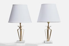 Amerikanischer Designer, Tischlampen, Messing, Marmor, USA, 1950er Jahre.