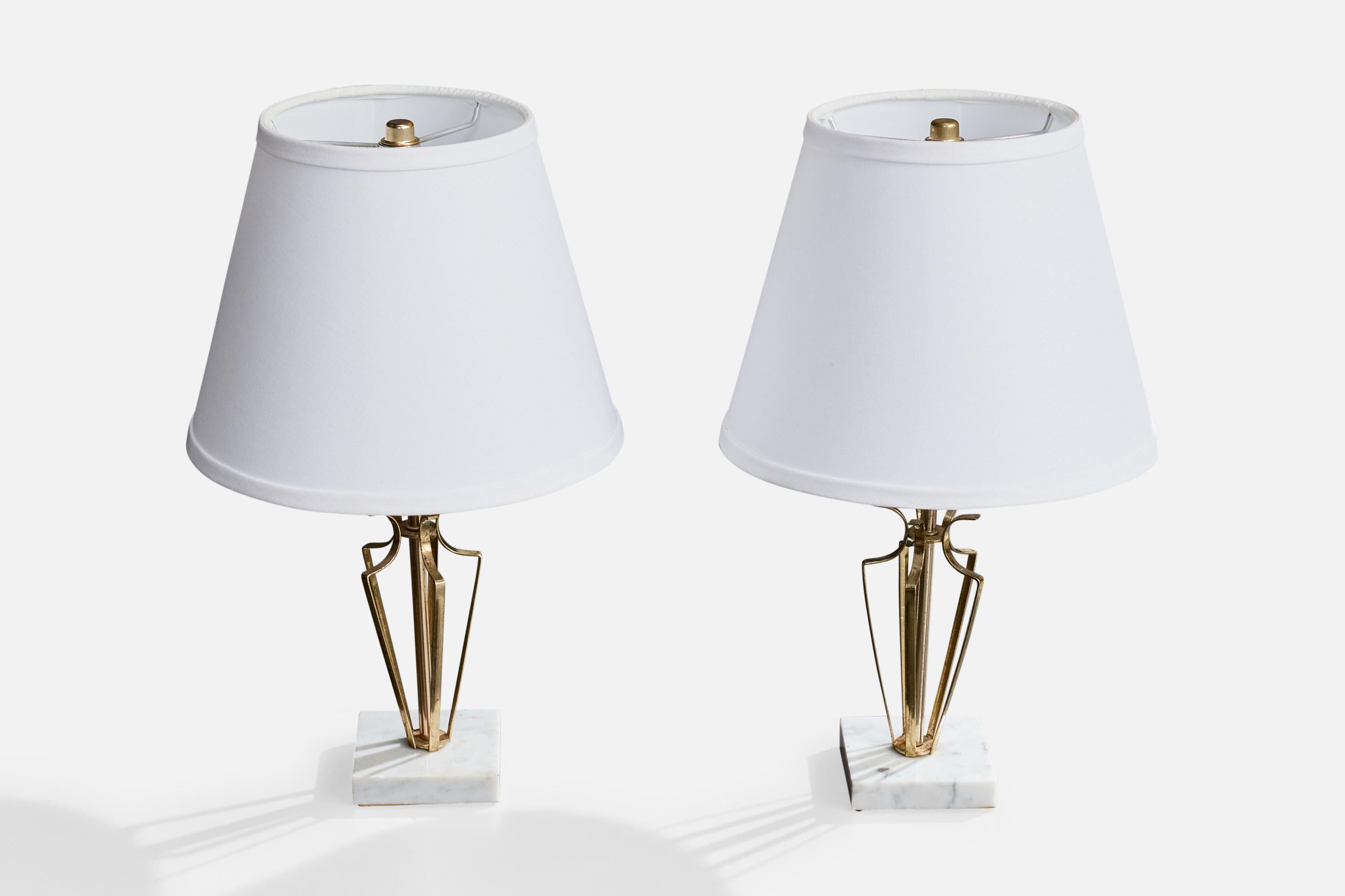 Mid-Century Modern Designer américain, lampes de table, laiton, marbre, États-Unis, années 1950. en vente