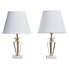 American Designer, Table Lamps, Brass, Marble, USA, 1950s.