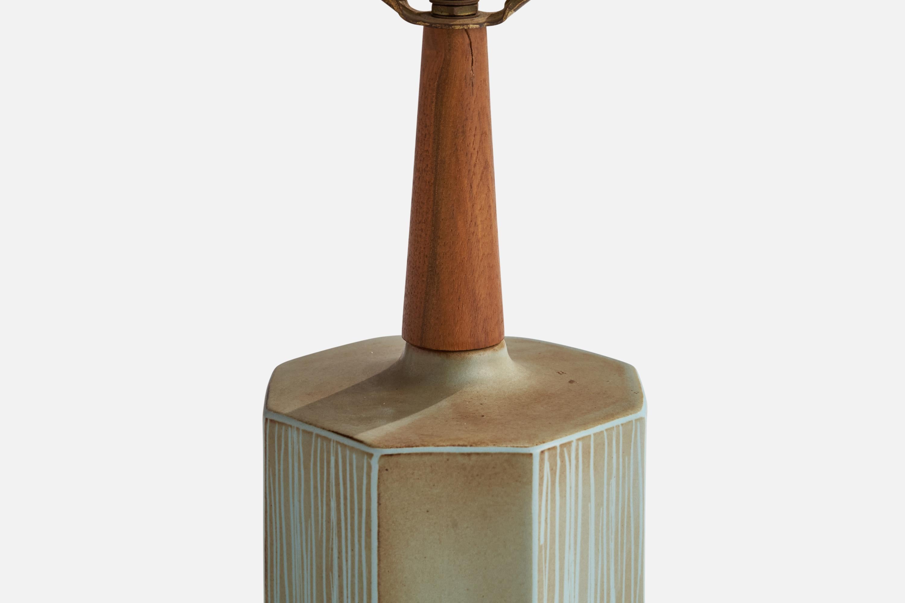 American Designer, Table Lamps, Ceramic, Walnut, USA, 1950s 1