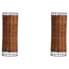 Vintage American Designer, Table Lamps, Lacquered Metal, Rattan, USA, 1950s