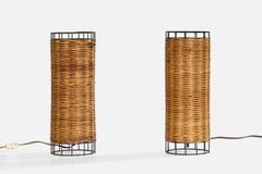 American Designer, Table Lamps, Metal, Cane, USA, 1960s