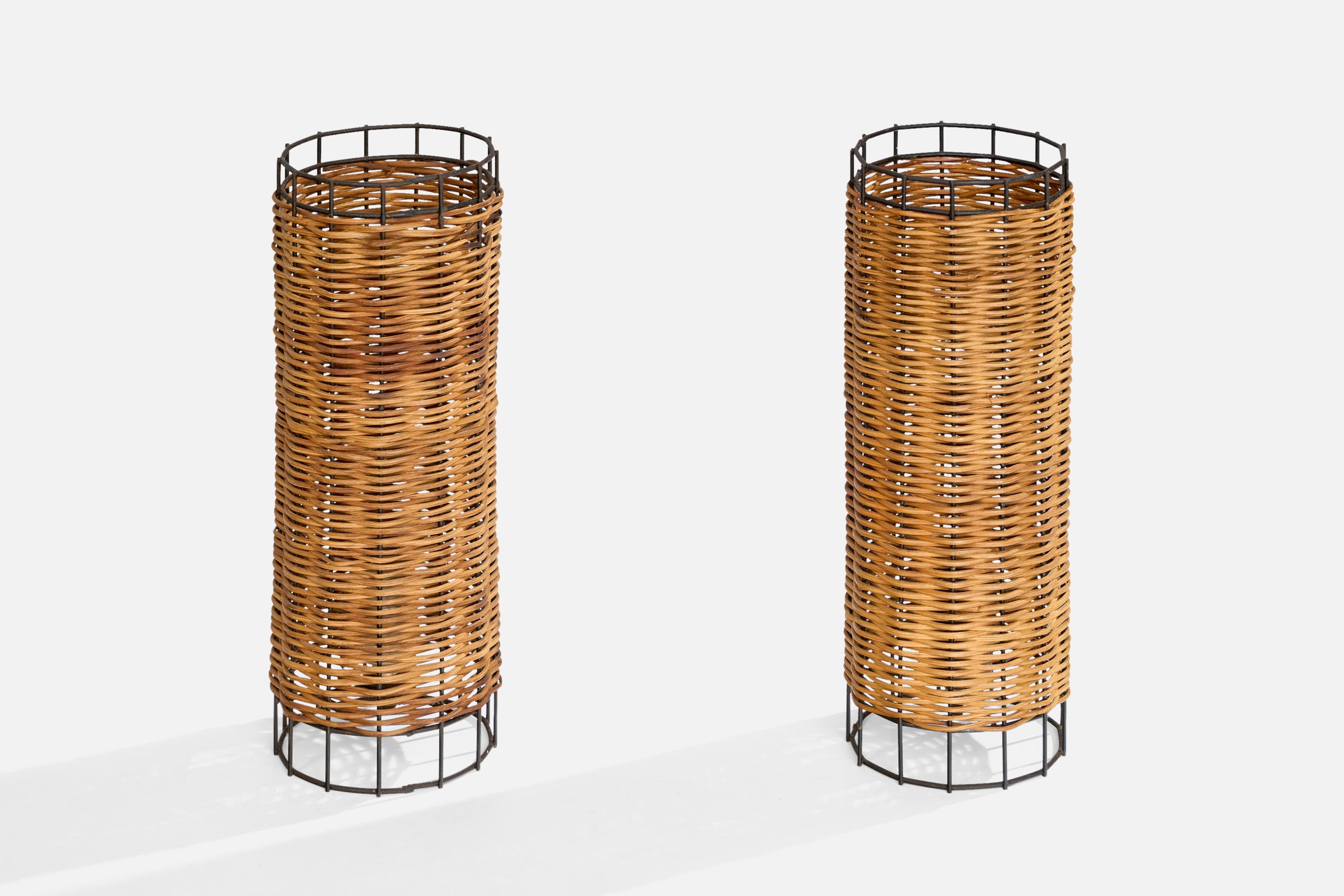 American Designer, Table Lamps, Metal, Cane, USA, 1960s In Good Condition For Sale In High Point, NC