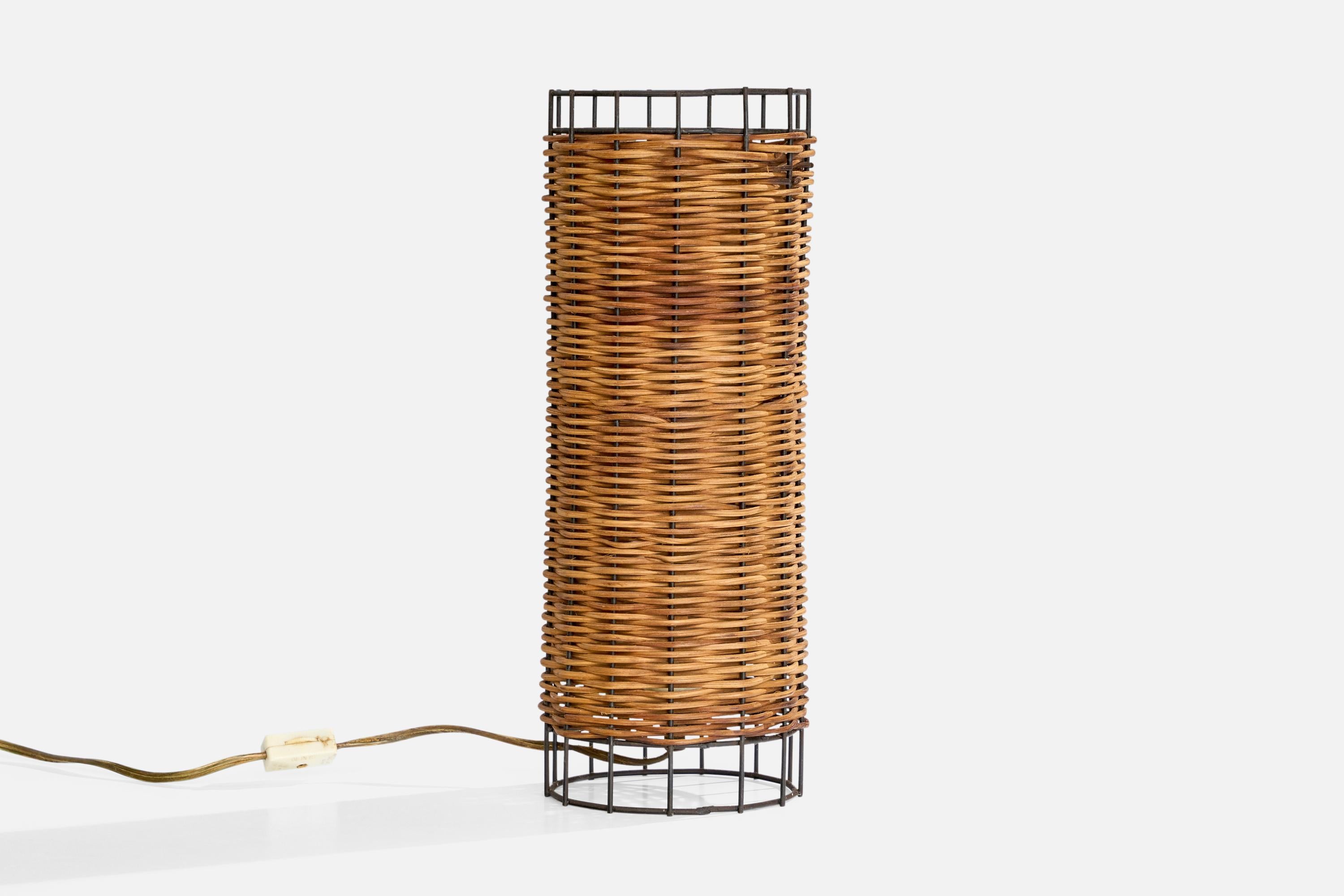 Mid-20th Century American Designer, Table Lamps, Metal, Cane, USA, 1960s For Sale