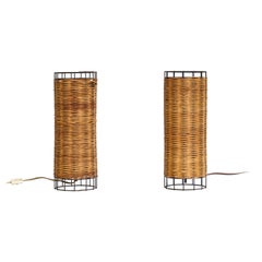American Designer, Table Lamps, Metal, Cane, USA, 1960s
