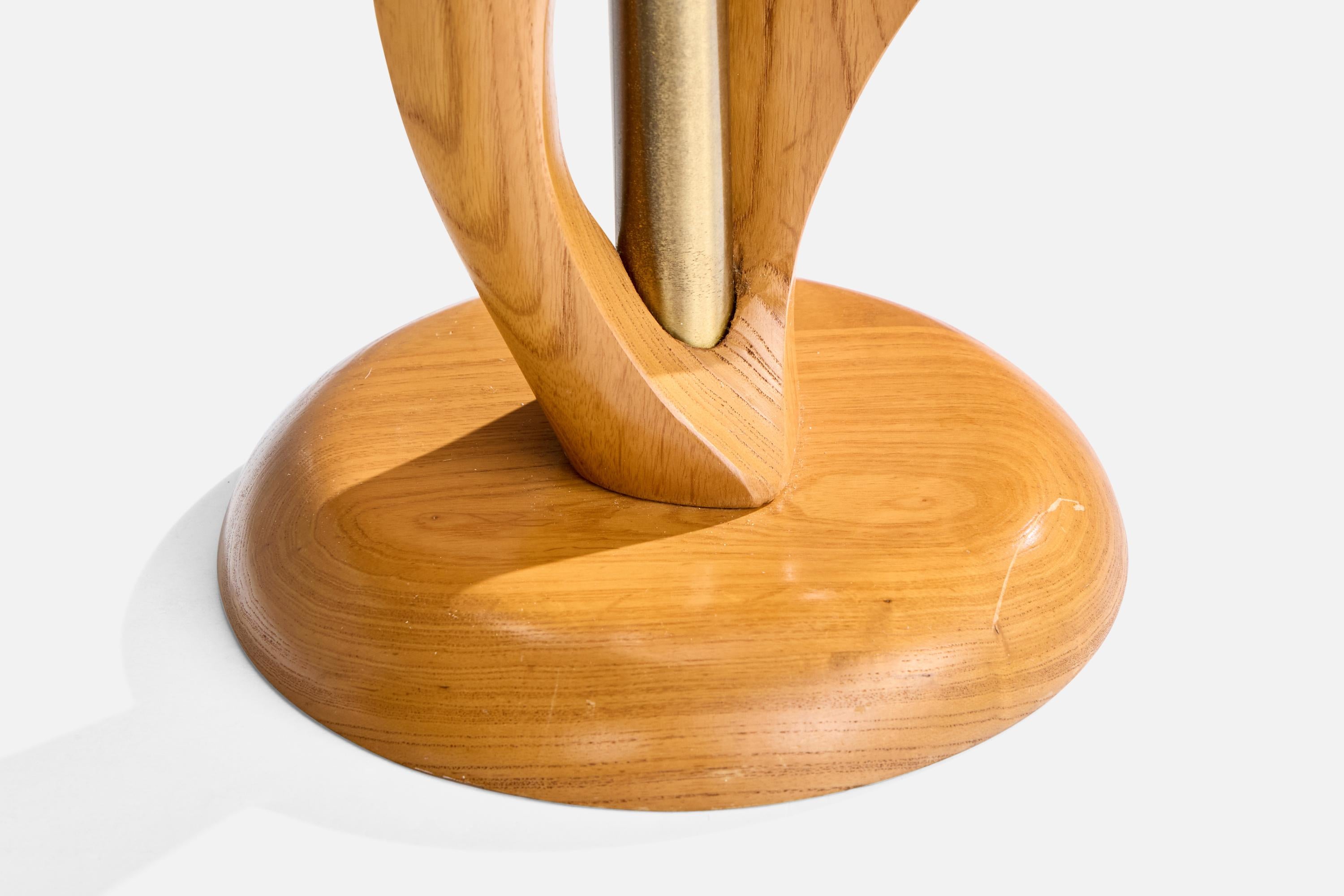 Designer américain, lampes de table, Oak Oak, Brass, Fabric, 1950s en vente 3