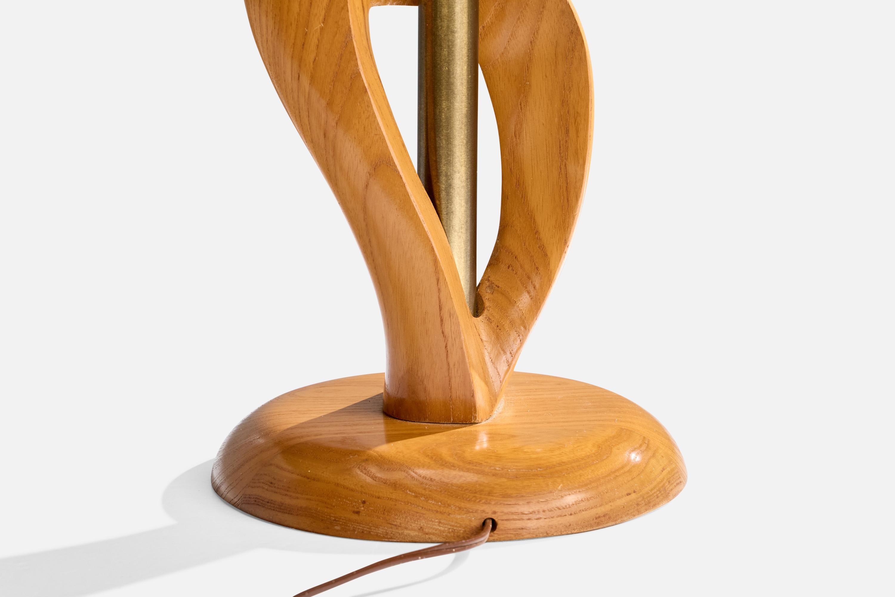 Designer américain, lampes de table, Oak Oak, Brass, Fabric, 1950s en vente 4