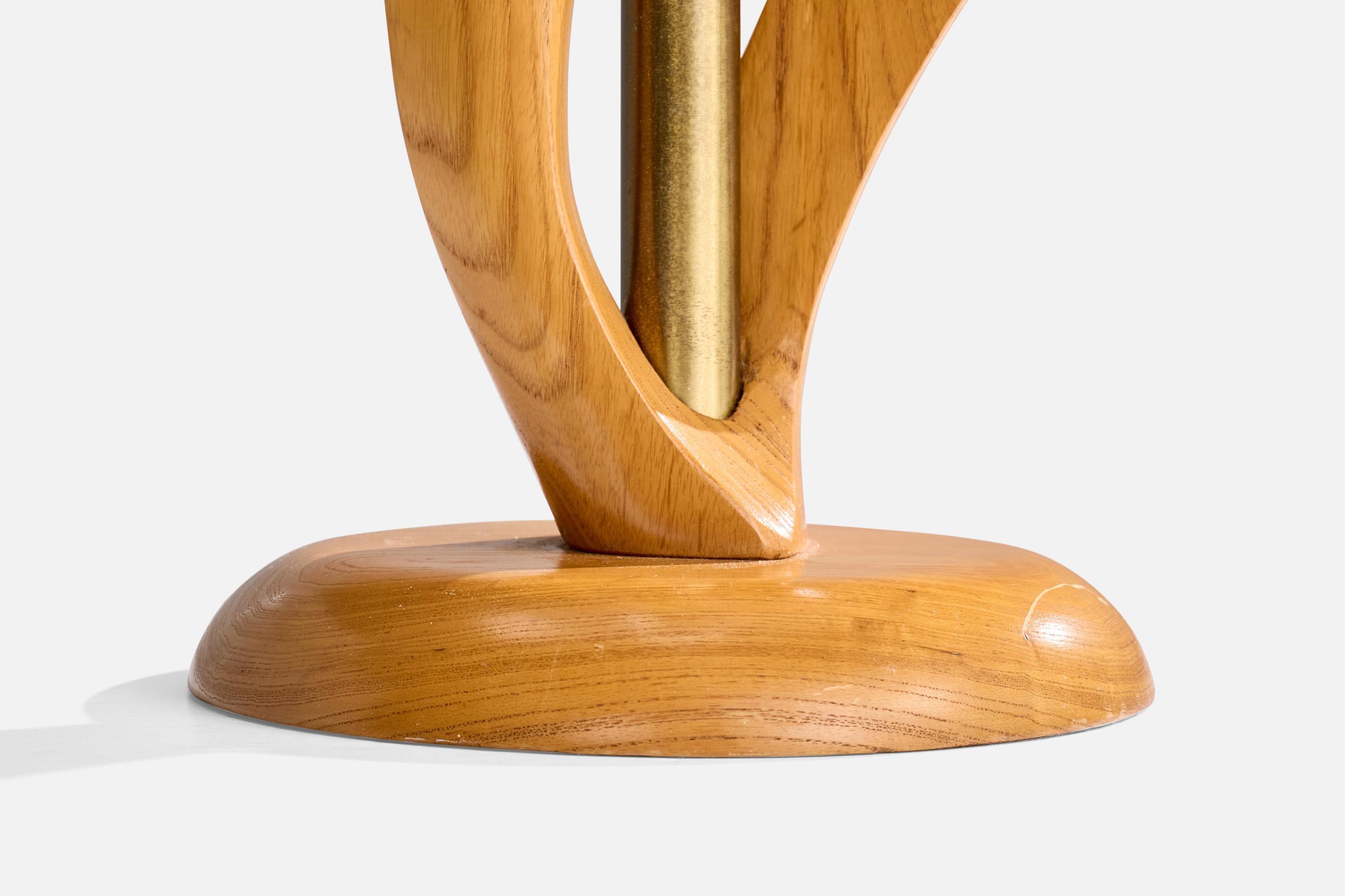 Designer américain, lampes de table, Oak Oak, Brass, Fabric, 1950s en vente 5