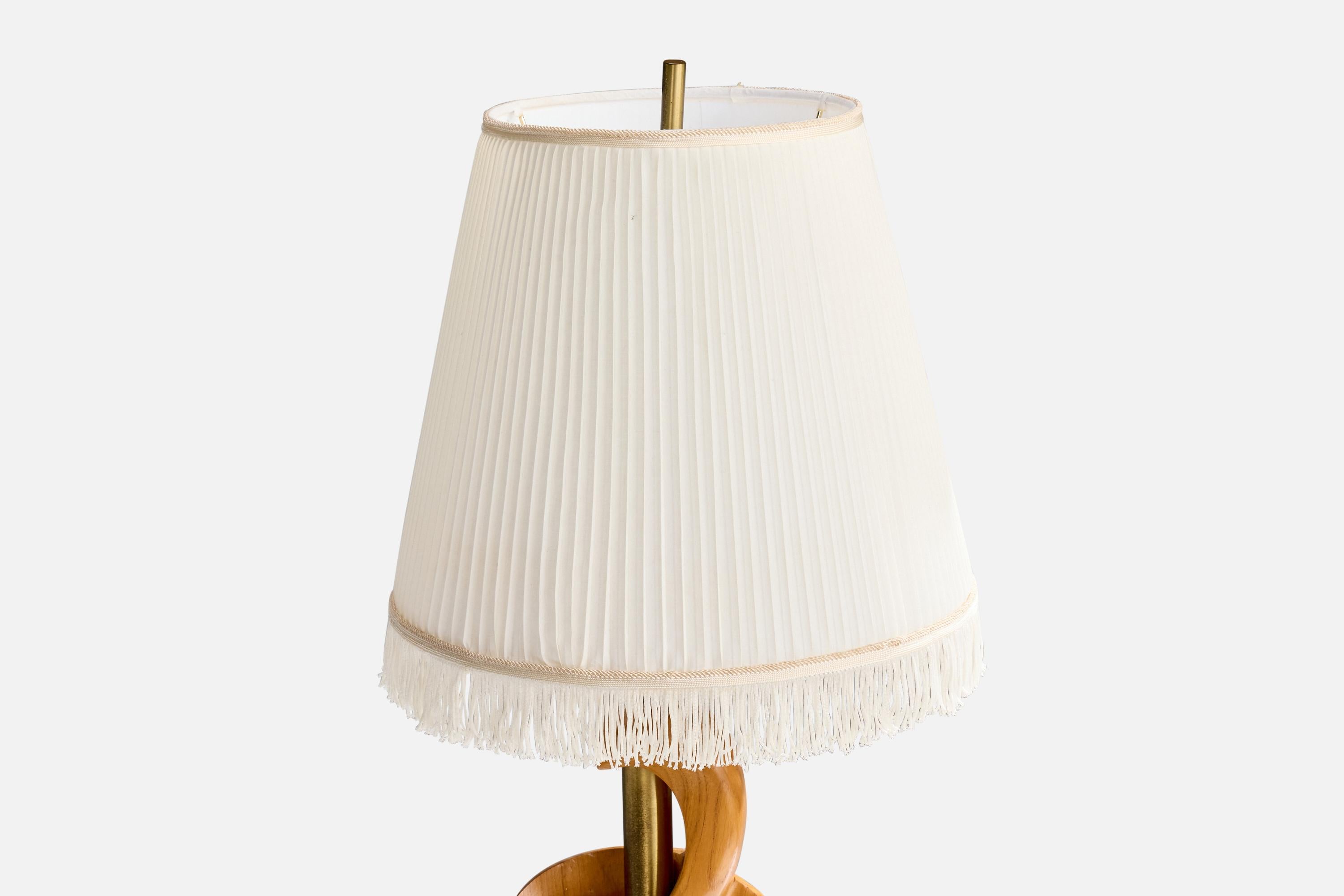Designer américain, lampes de table, Oak Oak, Brass, Fabric, 1950s Bon état - En vente à High Point, NC