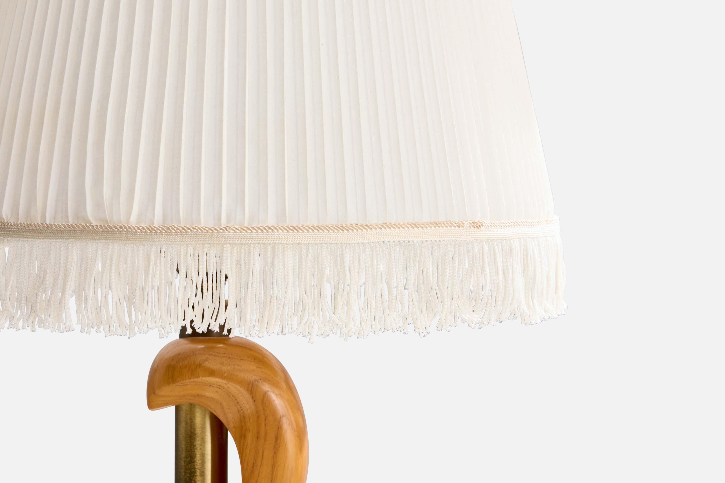 Milieu du XXe siècle Designer américain, lampes de table, Oak Oak, Brass, Fabric, 1950s en vente