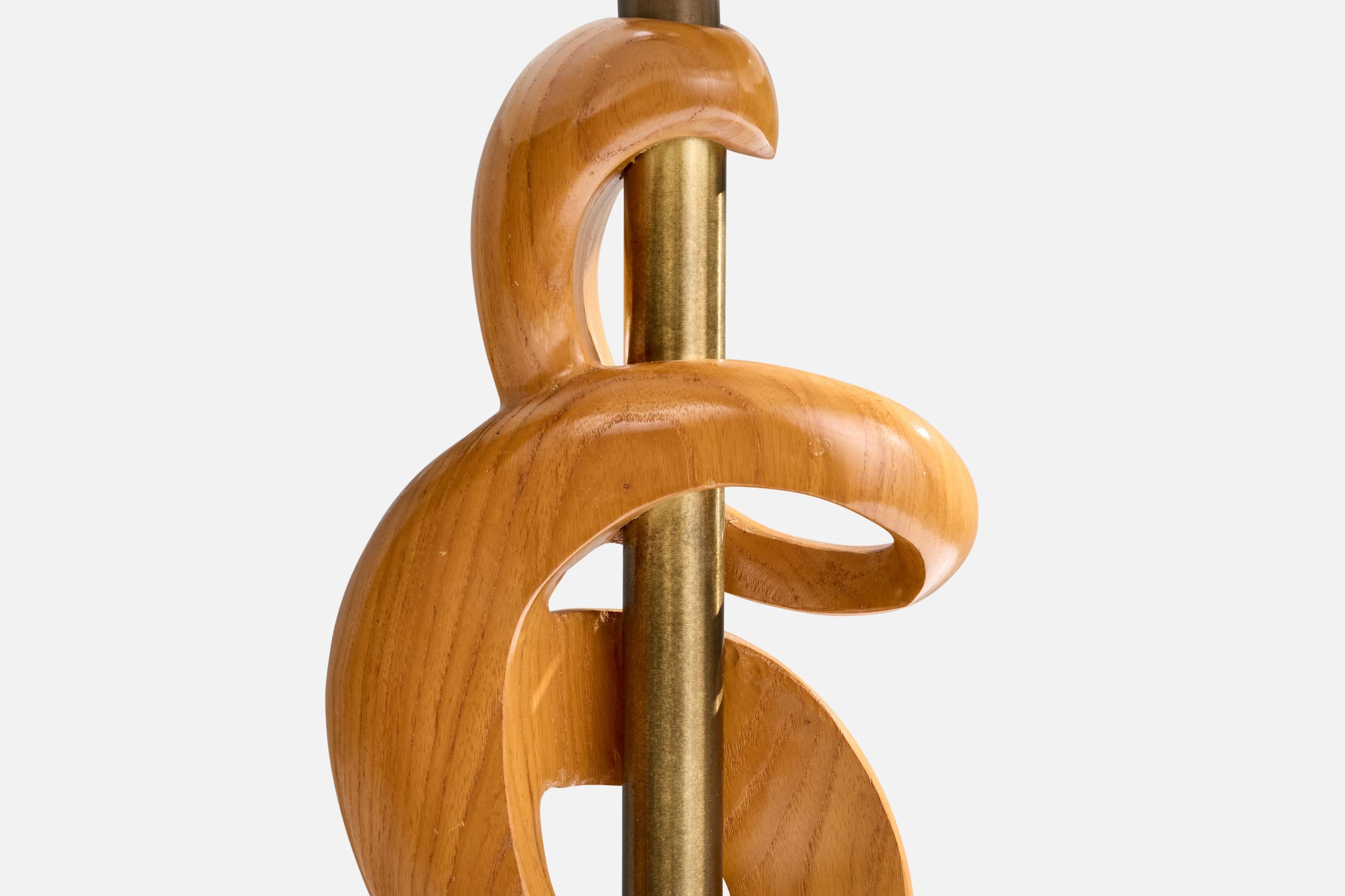 Designer américain, lampes de table, Oak Oak, Brass, Fabric, 1950s en vente 1