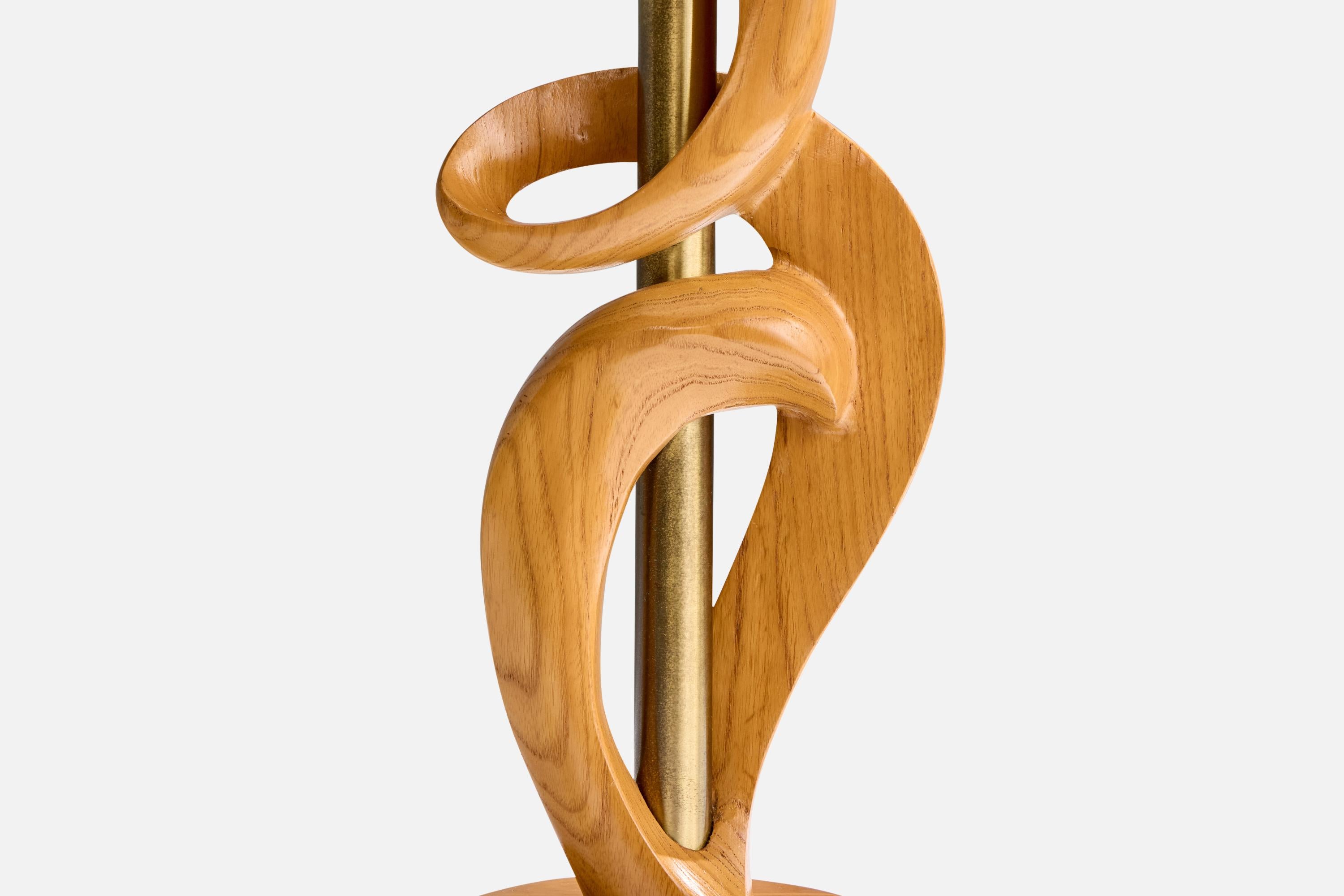 Designer américain, lampes de table, Oak Oak, Brass, Fabric, 1950s en vente 2