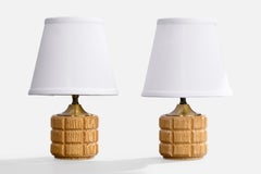 American Designer, Table Lamps, Oak, Brass, USA, 1950s