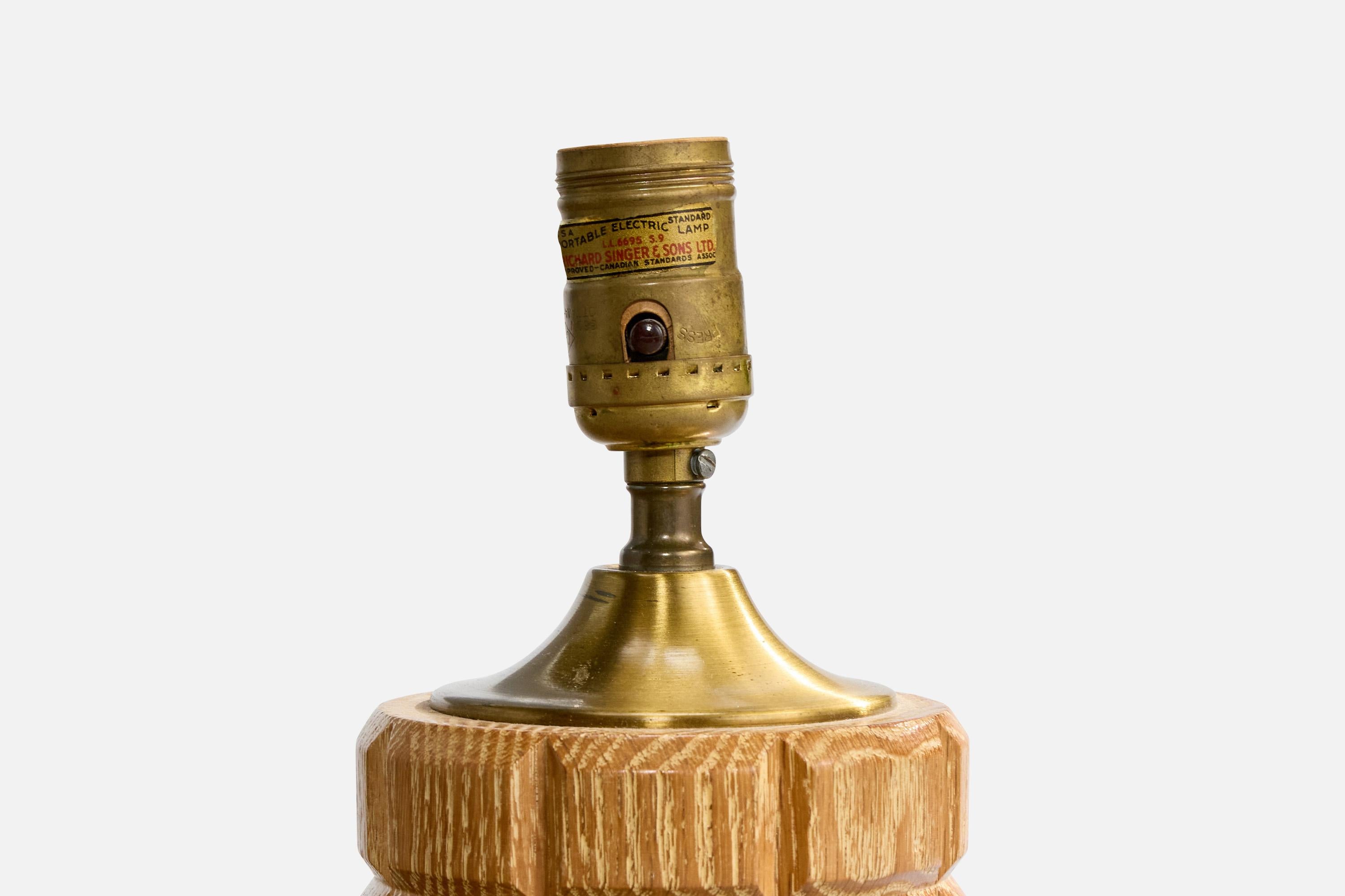 American Designer, Table Lamps, Oak, Brass, USA, 1950s For Sale 1