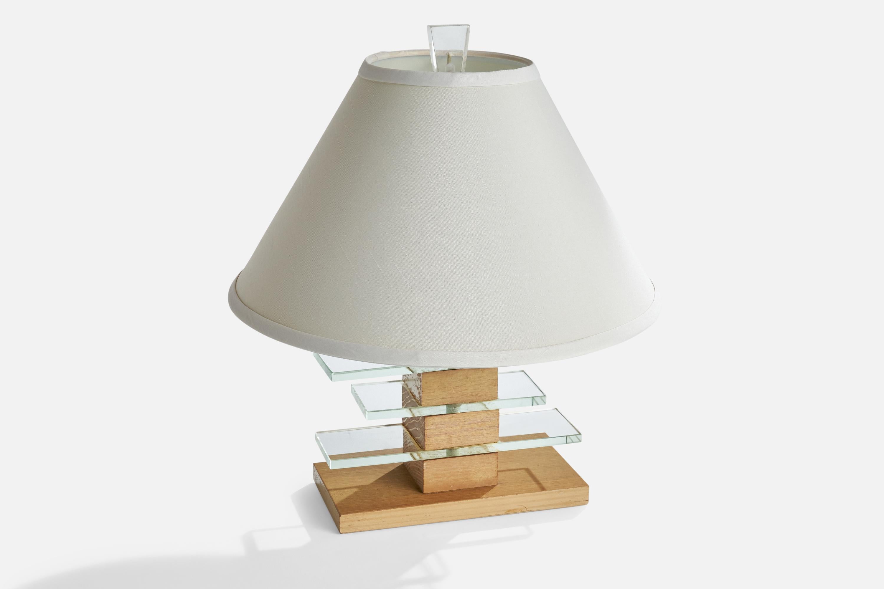 American Designer, Table Lamps, Oak, Glass, Brass, USA, 1950s For Sale 2