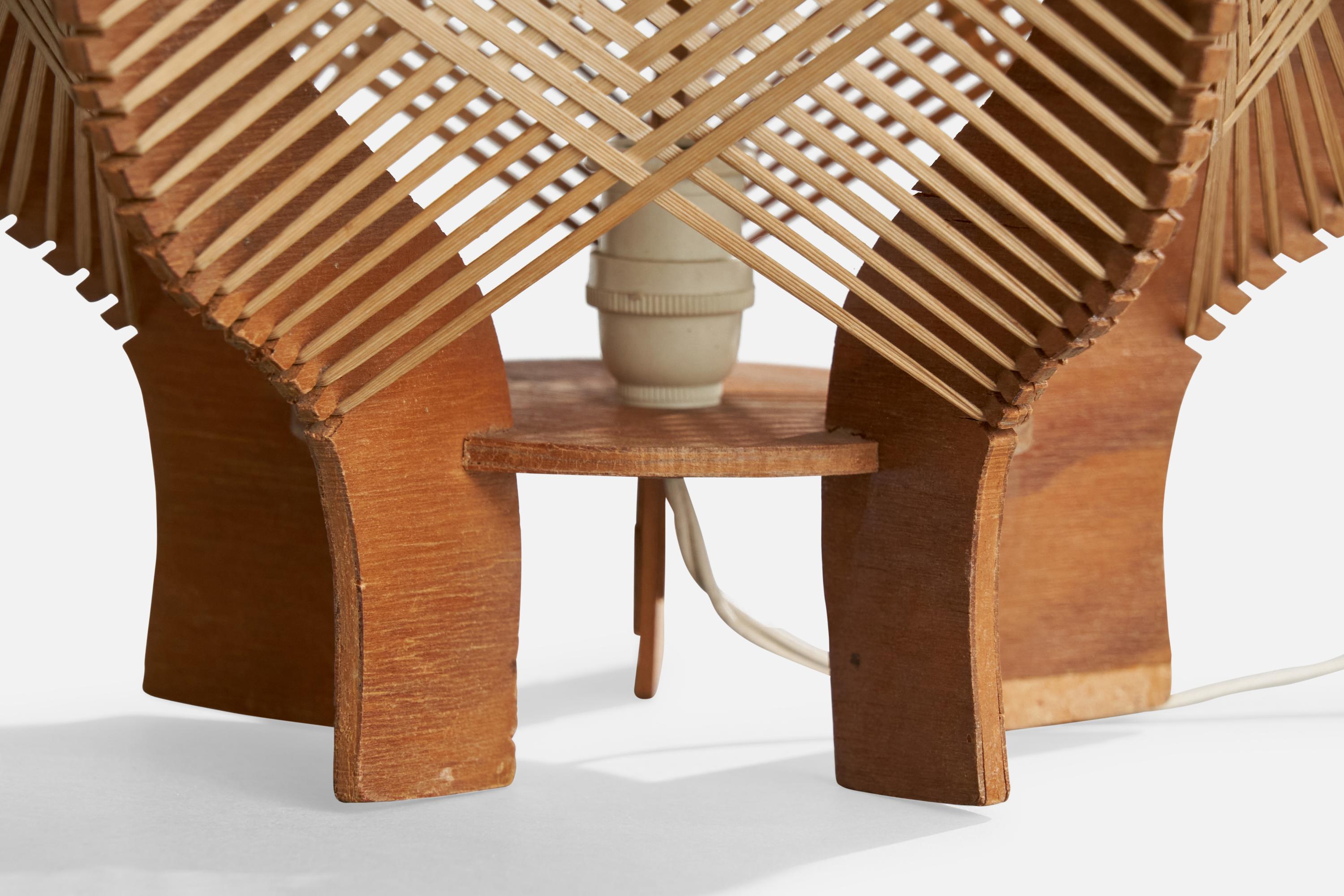 American Designer, Table Lamps, Plywood, Reed, USA, 1950s For Sale 5