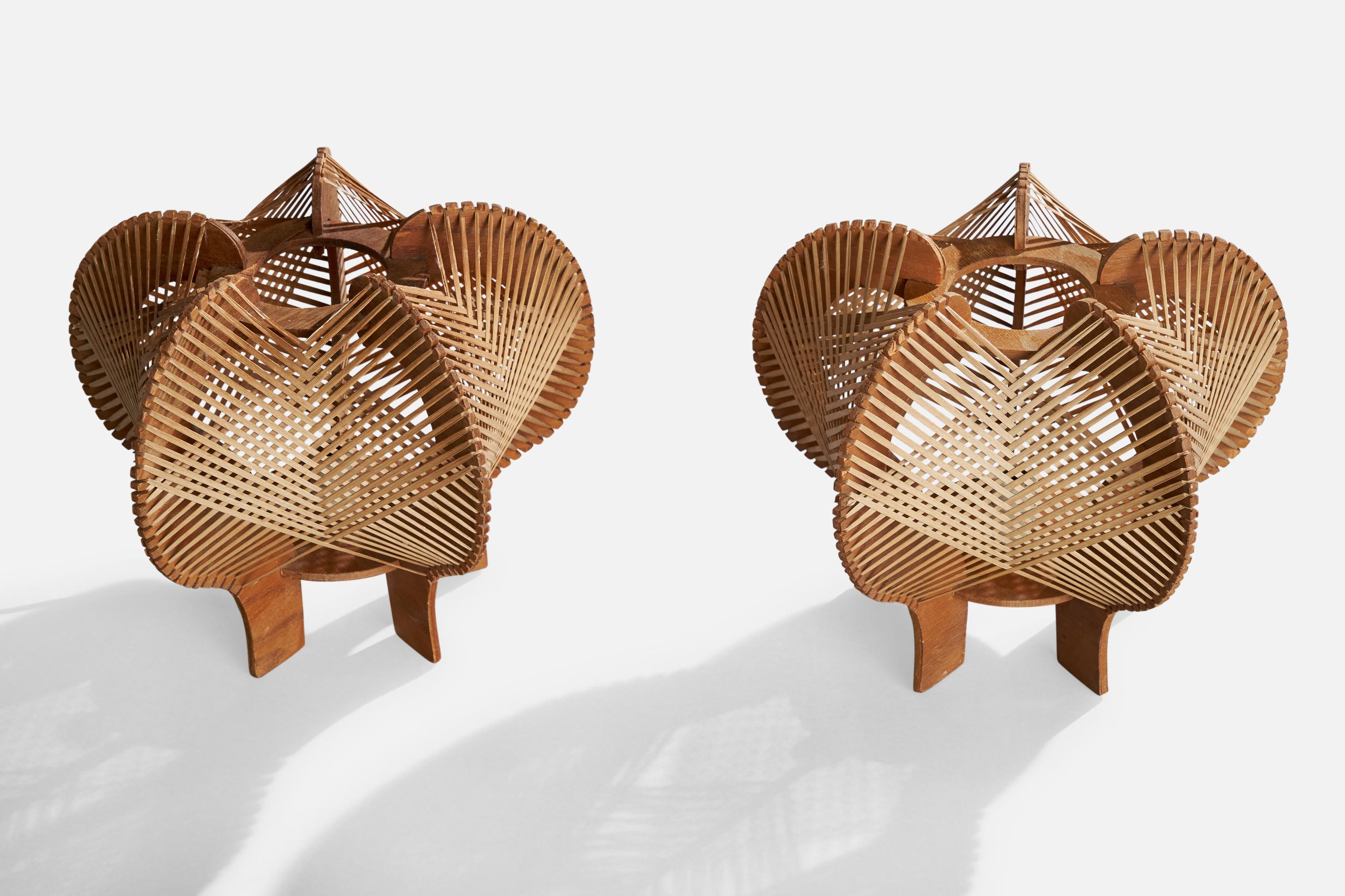 Mid-20th Century American Designer, Table Lamps, Plywood, Reed, USA, 1950s For Sale