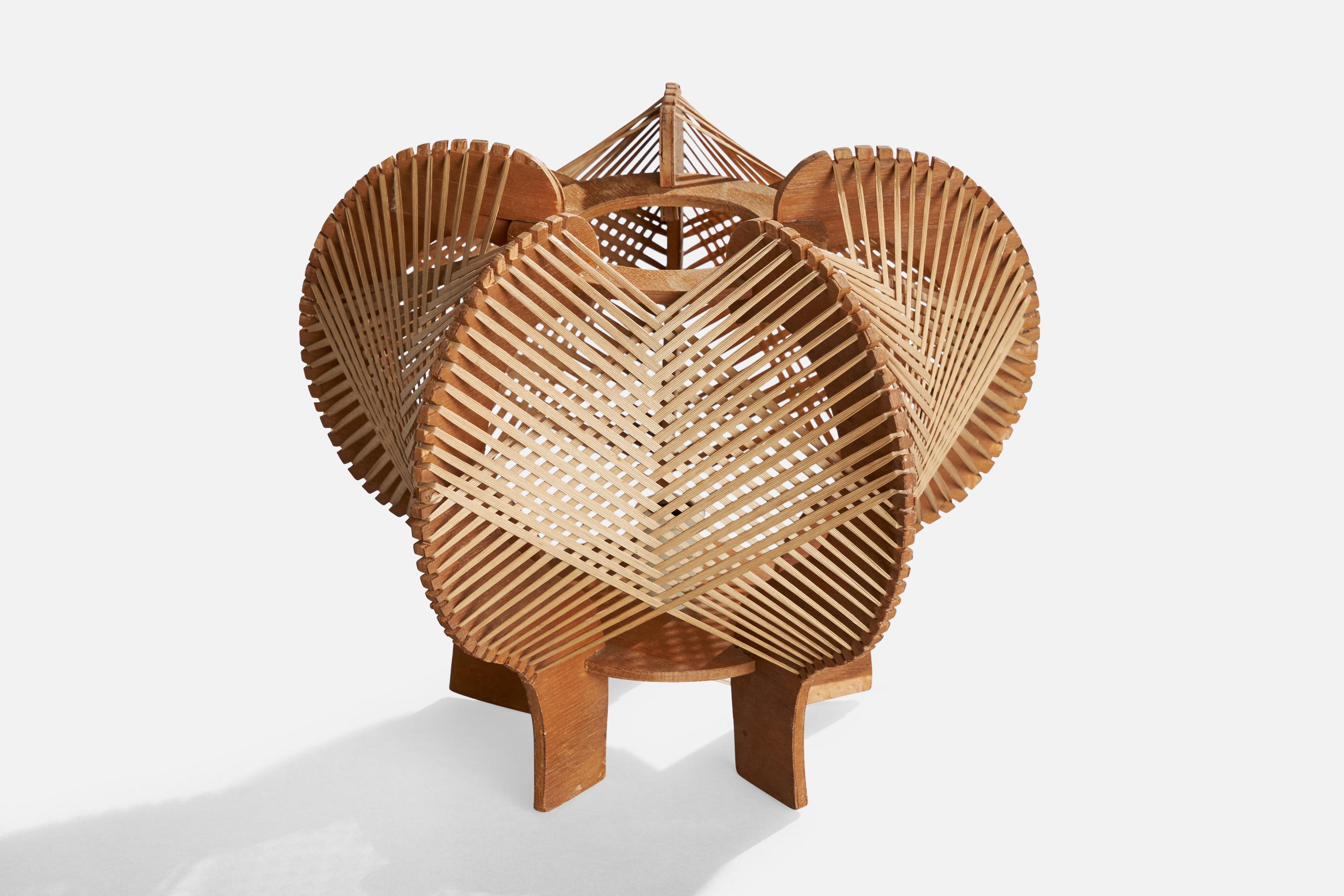 American Designer, Table Lamps, Plywood, Reed, USA, 1950s For Sale 1
