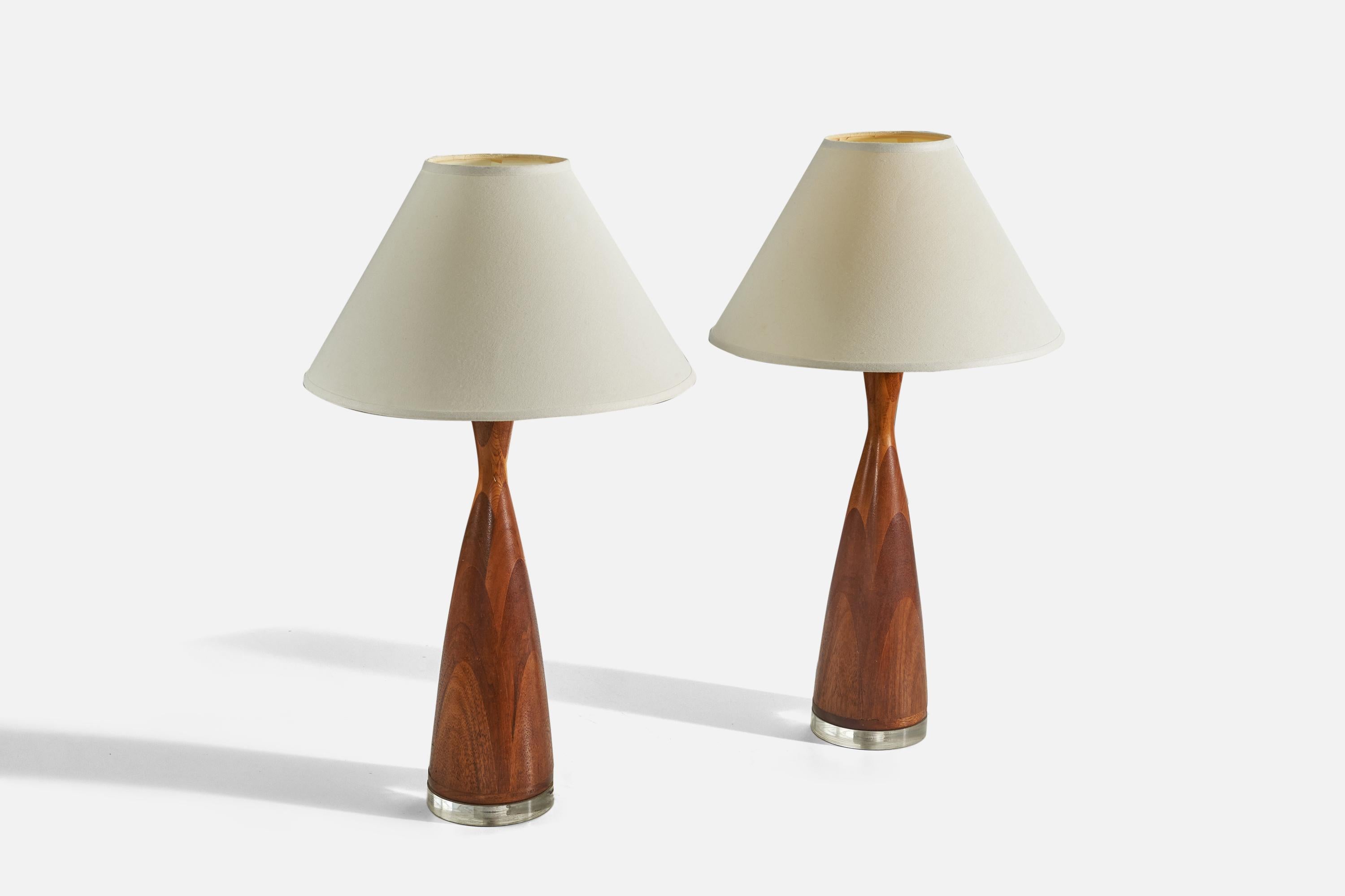 Mid-Century Modern American Designer, Table Lamps, Wood, Acrylic, United States, 1960s For Sale