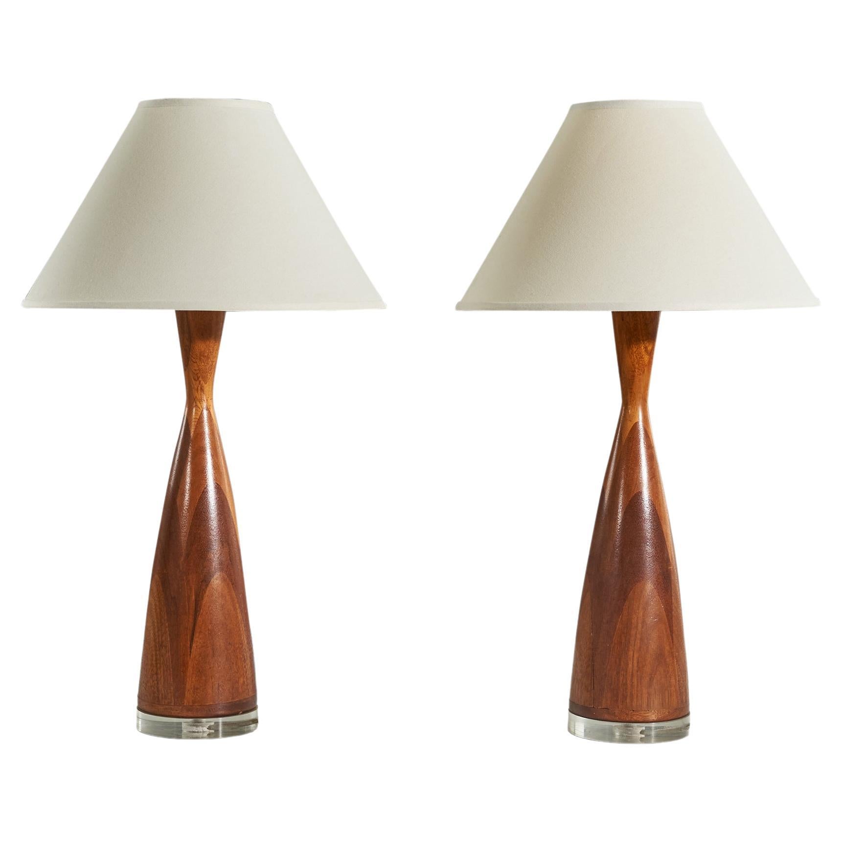 American Designer, Table Lamps, Wood, Acrylic, United States, 1960s