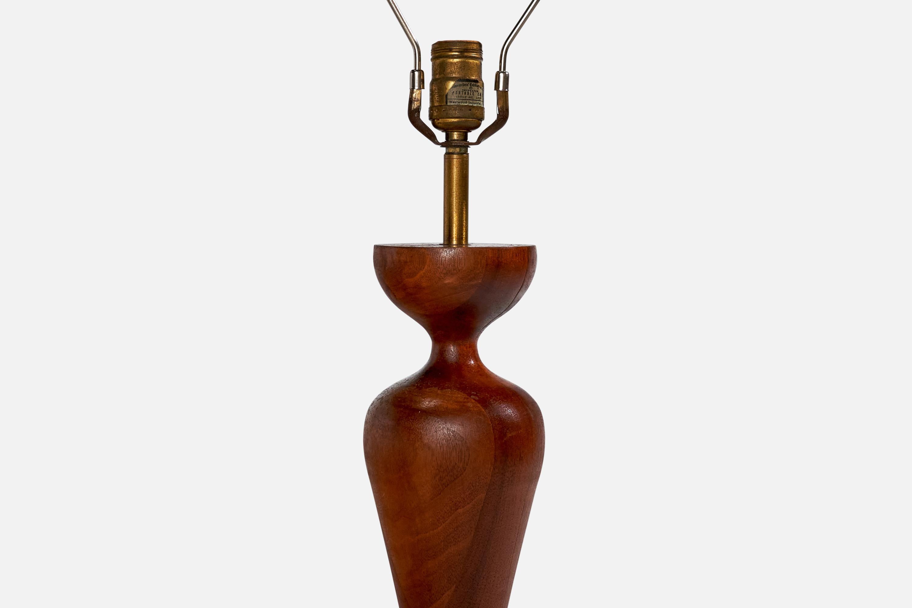 American Designer, Table Lamps, Wood, Brass, Rattan, USA, 1950s For Sale 2