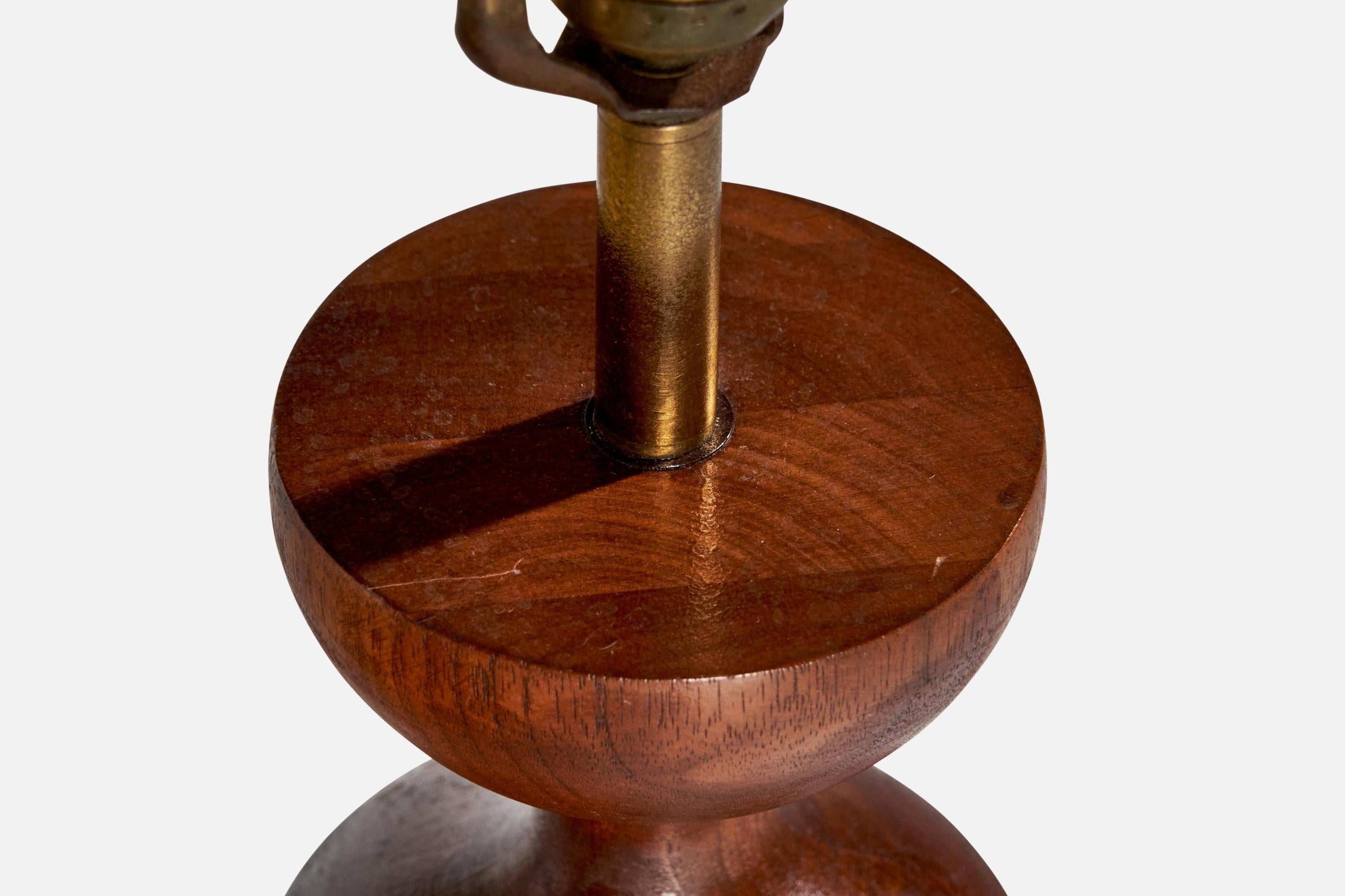 American Designer, Table Lamps, Wood, Brass, Rattan, USA, 1950s For Sale 3
