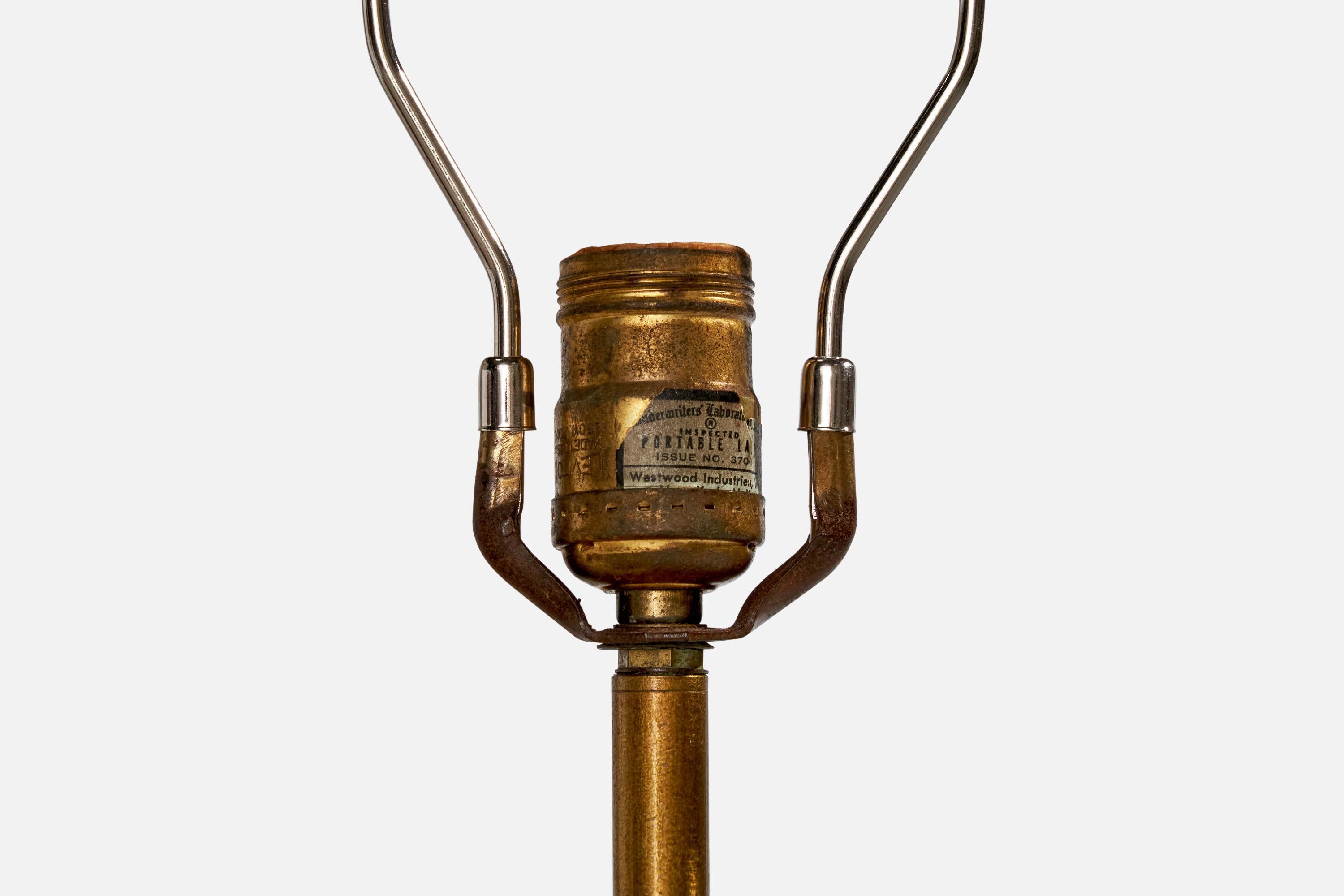 American Designer, Table Lamps, Wood, Brass, Rattan, USA, 1950s For Sale 4