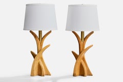Designer américain, lampes de table, Wood Wood, Brass, USA, années 1950