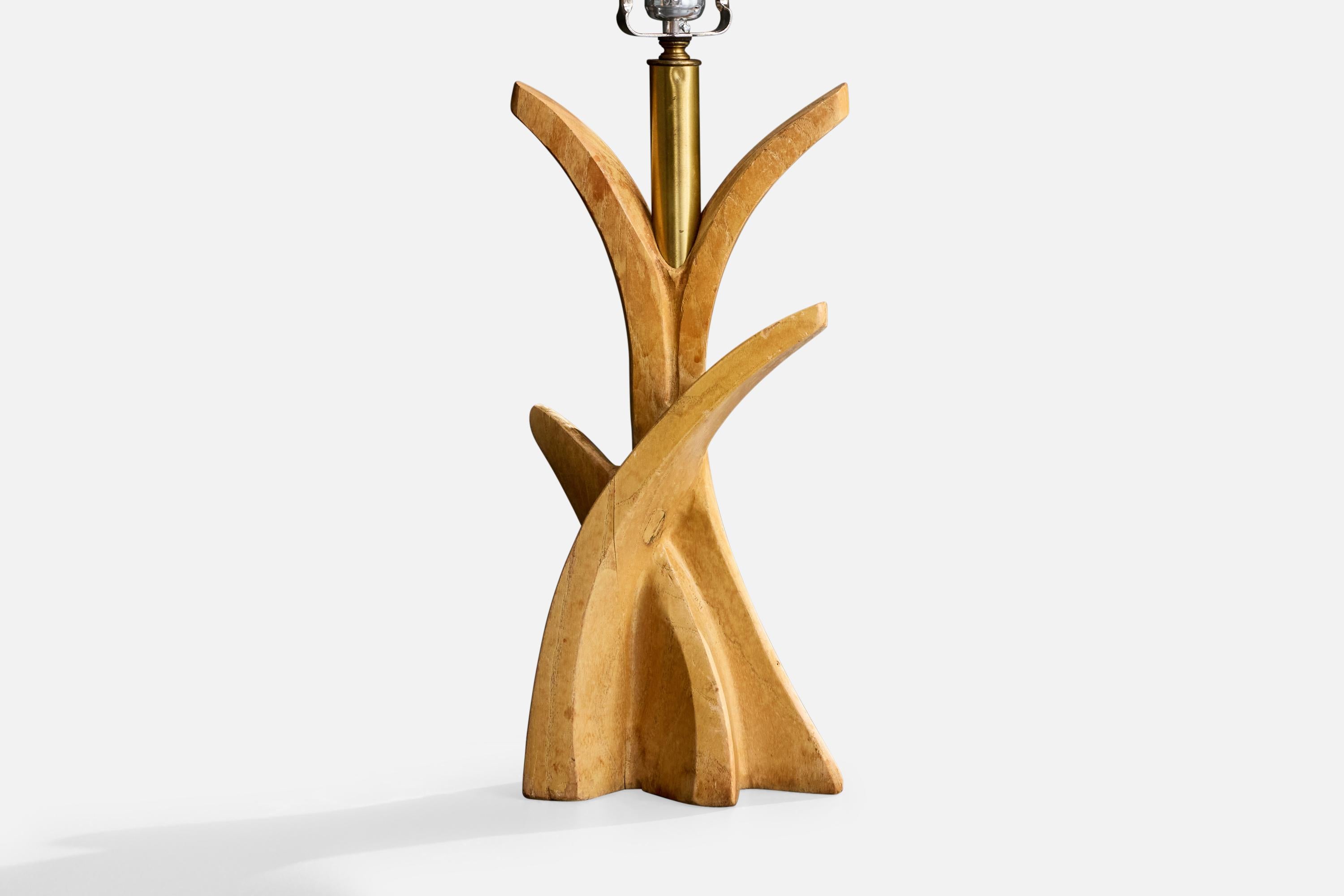 Milieu du XXe siècle Designer américain, lampes de table, Wood Wood, Brass, USA, années 1950 en vente
