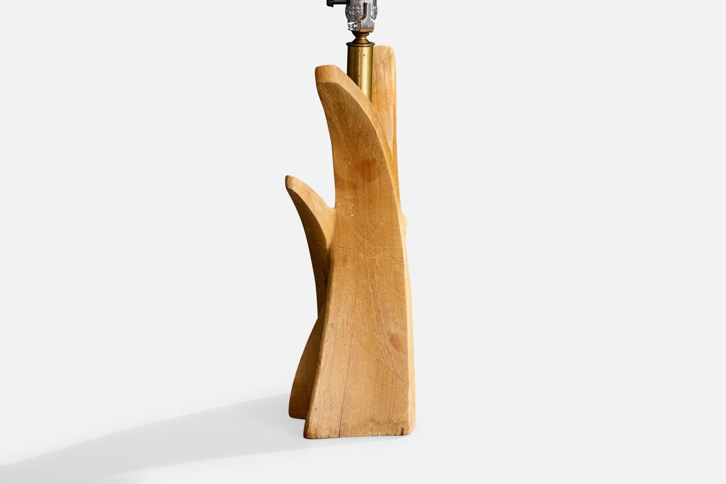 Laiton Designer américain, lampes de table, Wood Wood, Brass, USA, années 1950 en vente