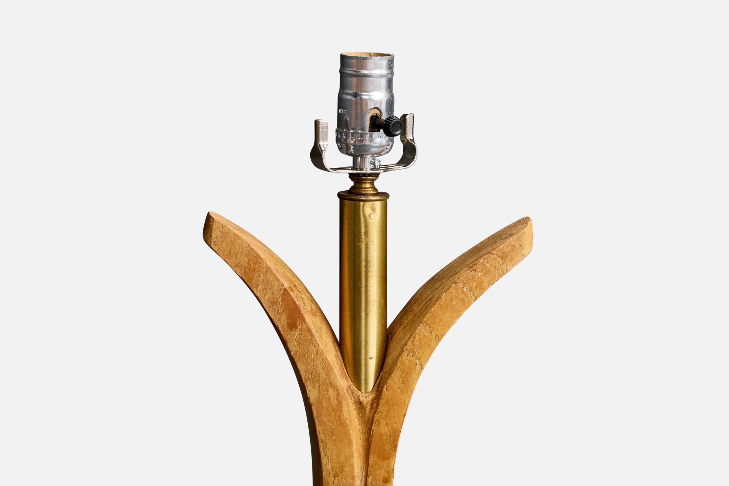 Designer américain, lampes de table, Wood Wood, Brass, USA, années 1950 en vente 1