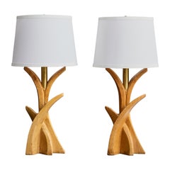 Designer américain, lampes de table, Wood Wood, Brass, USA, années 1950