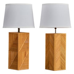 Amerikanischer Designer, Tischlampen, Holz, Messing, USA, 1950er Jahre