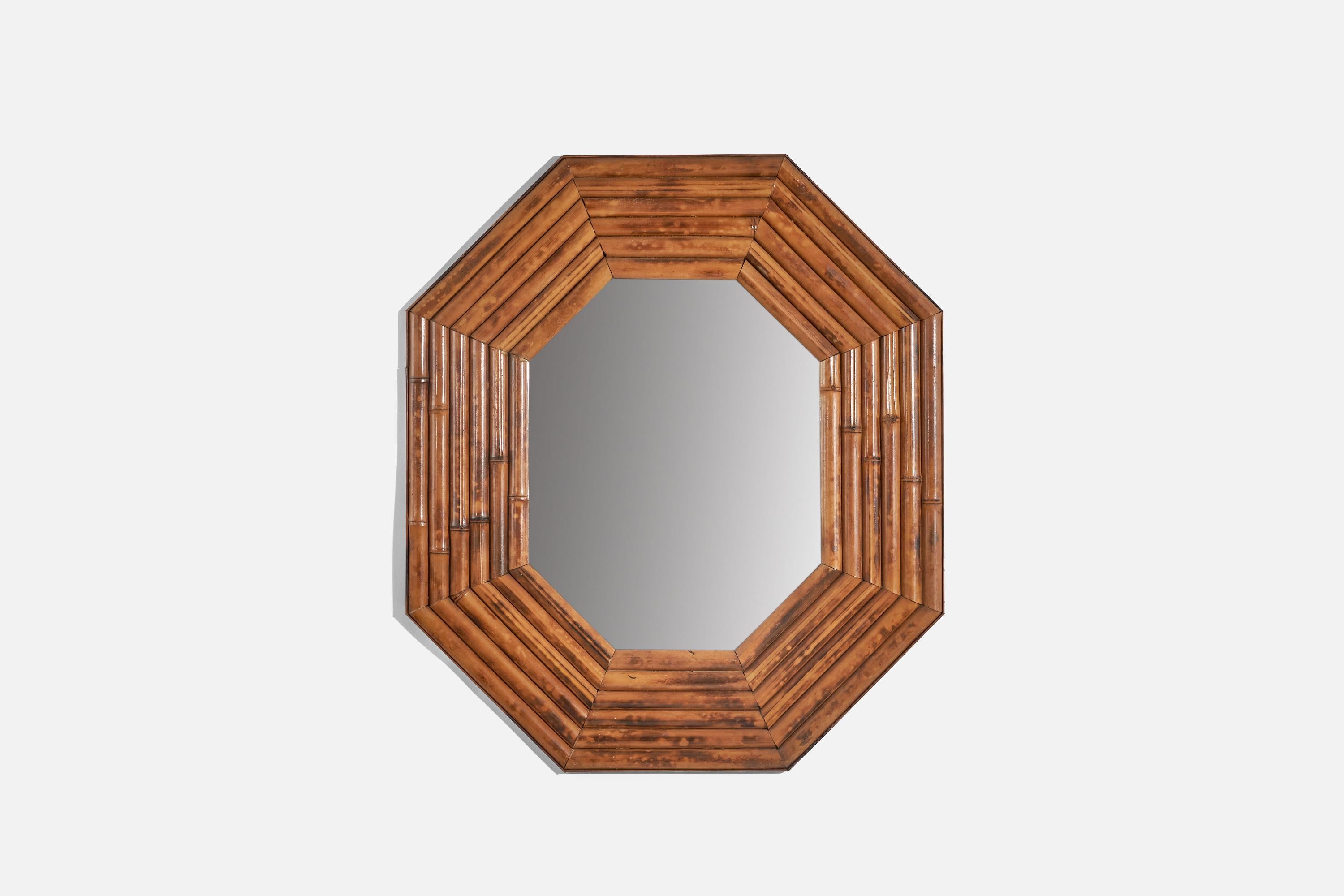 A bamboo wall mirror designed and produced by an American designer, United States, c. 1950s.