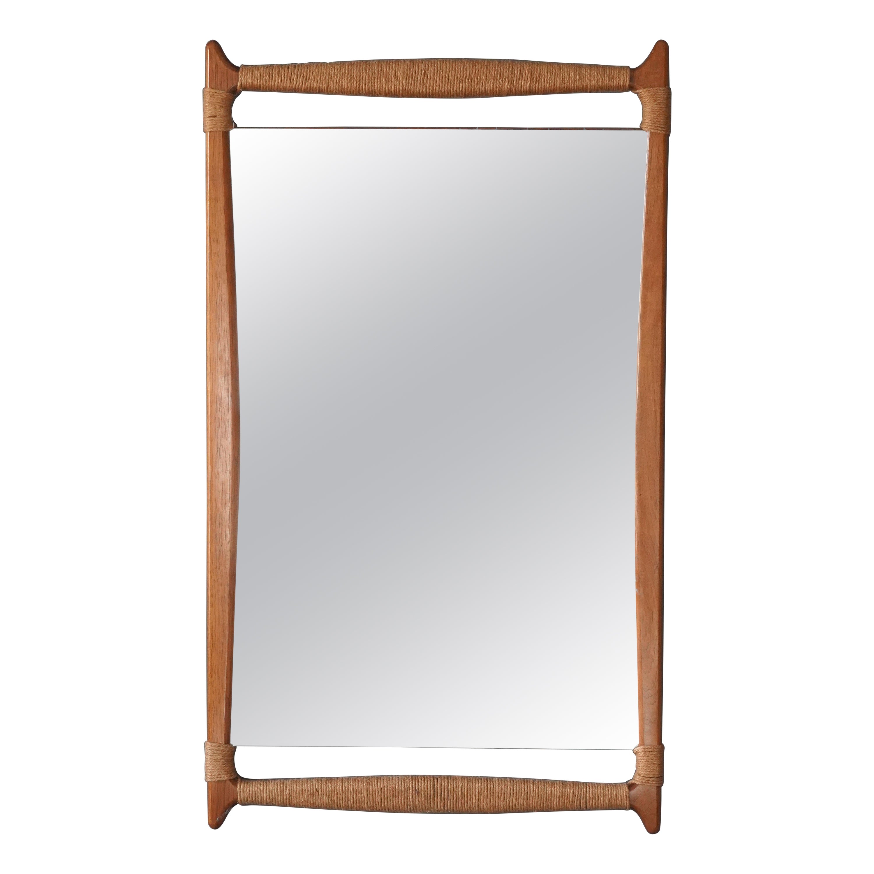 American Designer, Wall Mirror, Carved Oak, Cord, Mirror, United States, 1960s