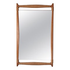 American Designer, Wall Mirror, Carved Oak, Cord, Mirror, United States, 1960s