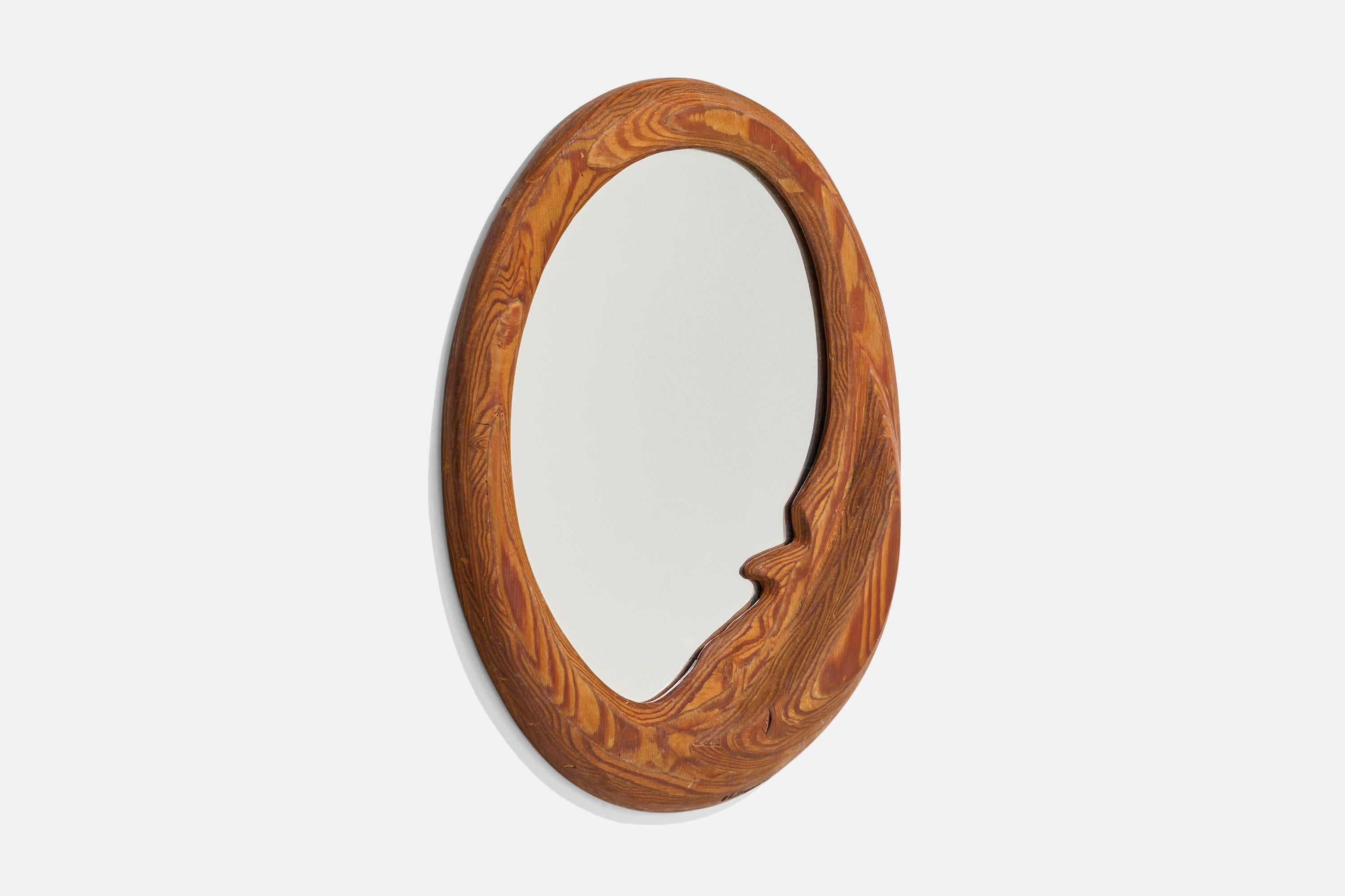 Mid-Century Modern American Designer, Wall Mirror, Pine Wood, Mirror, United States, 1980 For Sale