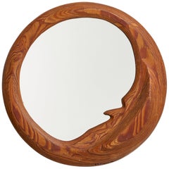 Miroir mural de designer américain, bois de pin, miroir, États-Unis, 1980