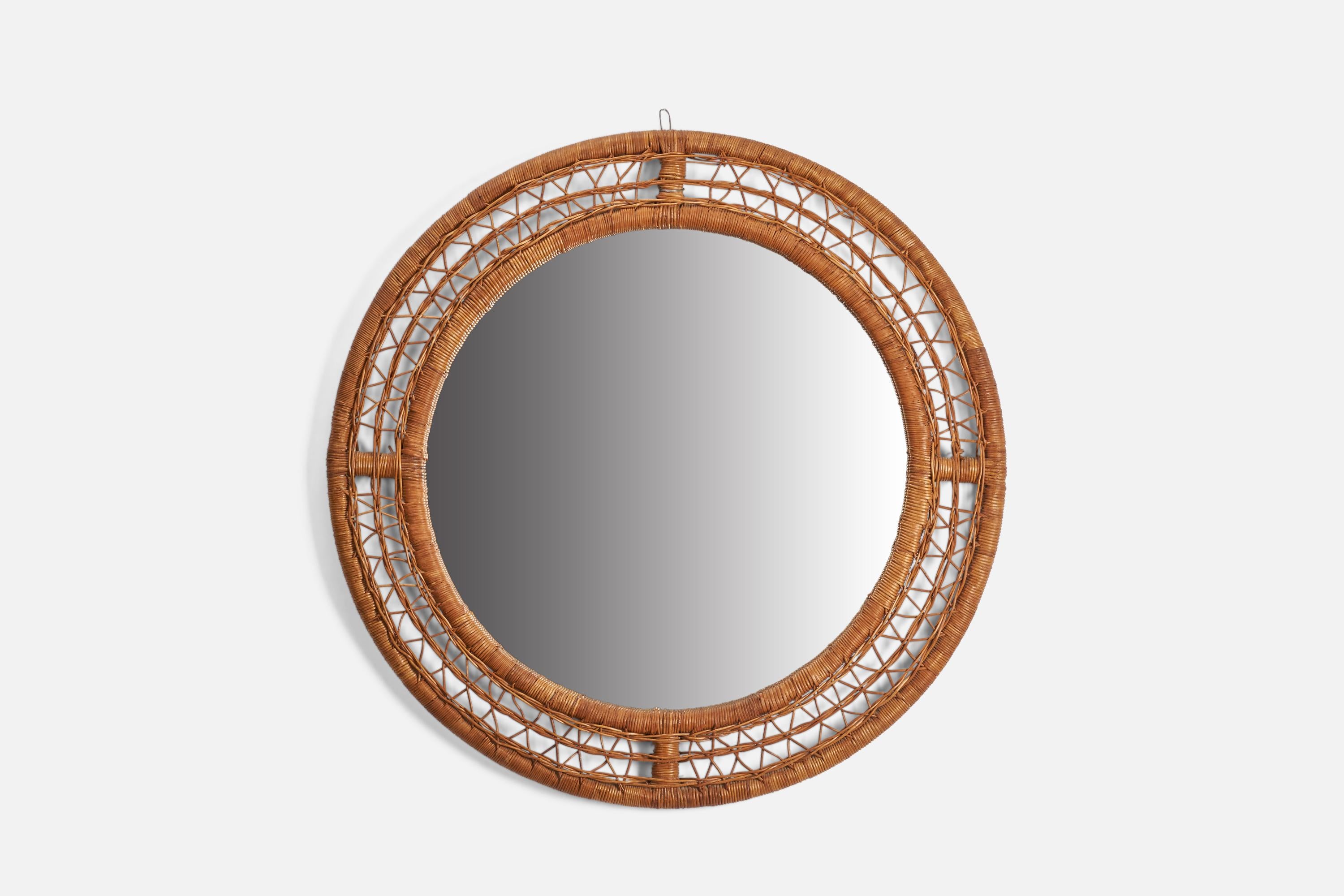 A wicker wall mirror designed and produced by an American Designer, USA, 1960s.