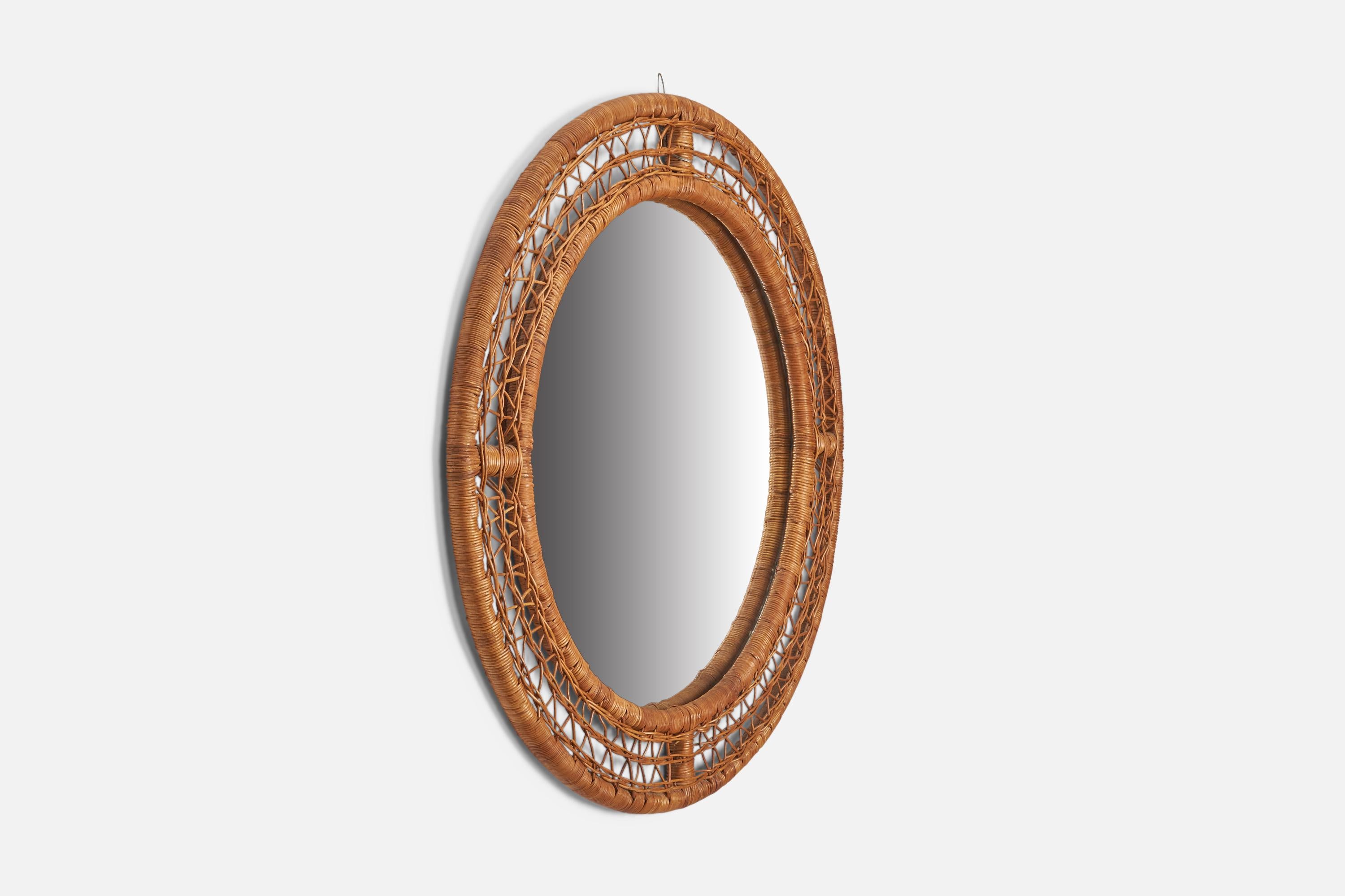 Mid-20th Century American Designer, Wall Mirror, Wicker, USA, 1960s