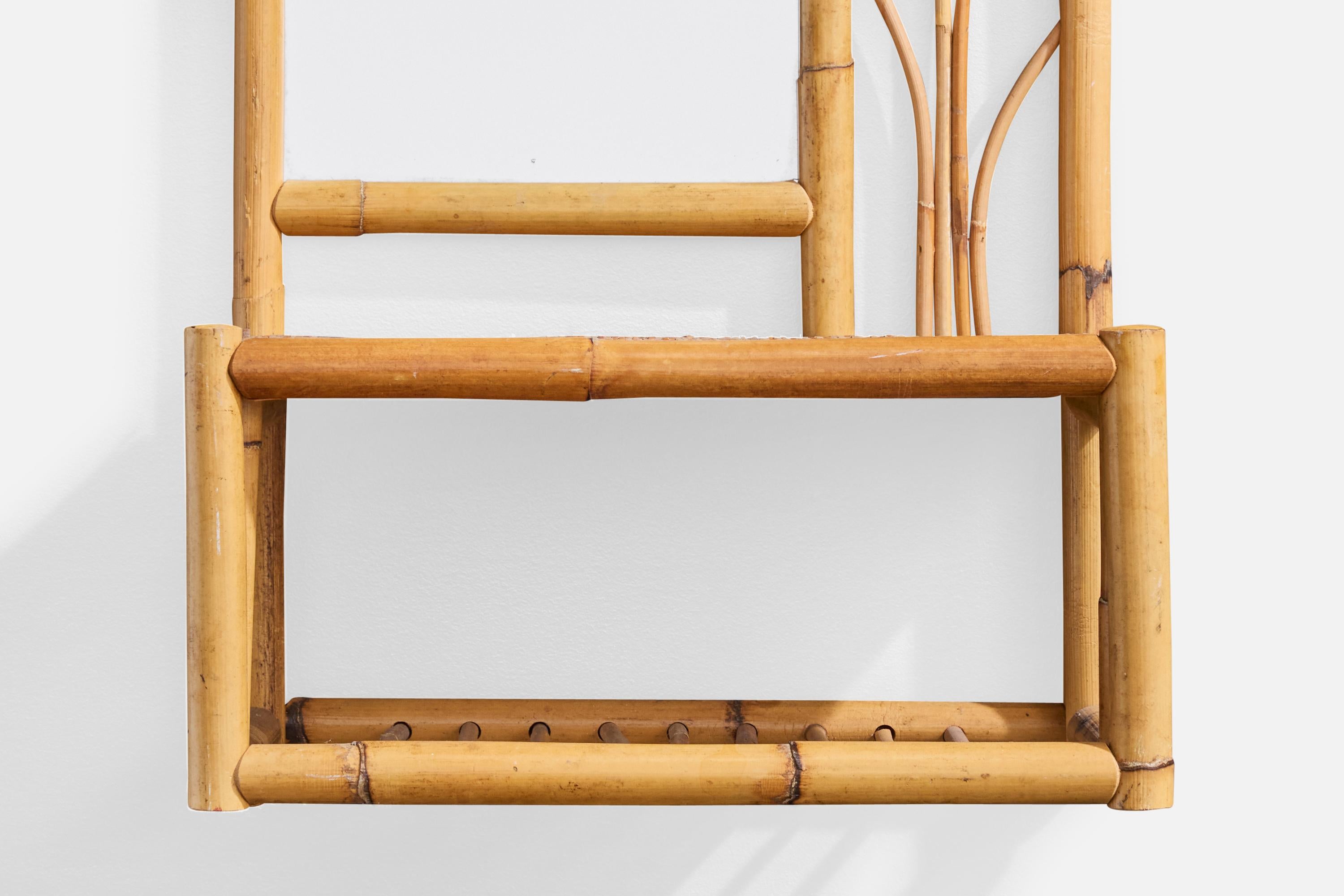 American Designer, Wall Mirror with Console, Bamboo, Rattan, USA, 1950s For Sale 5