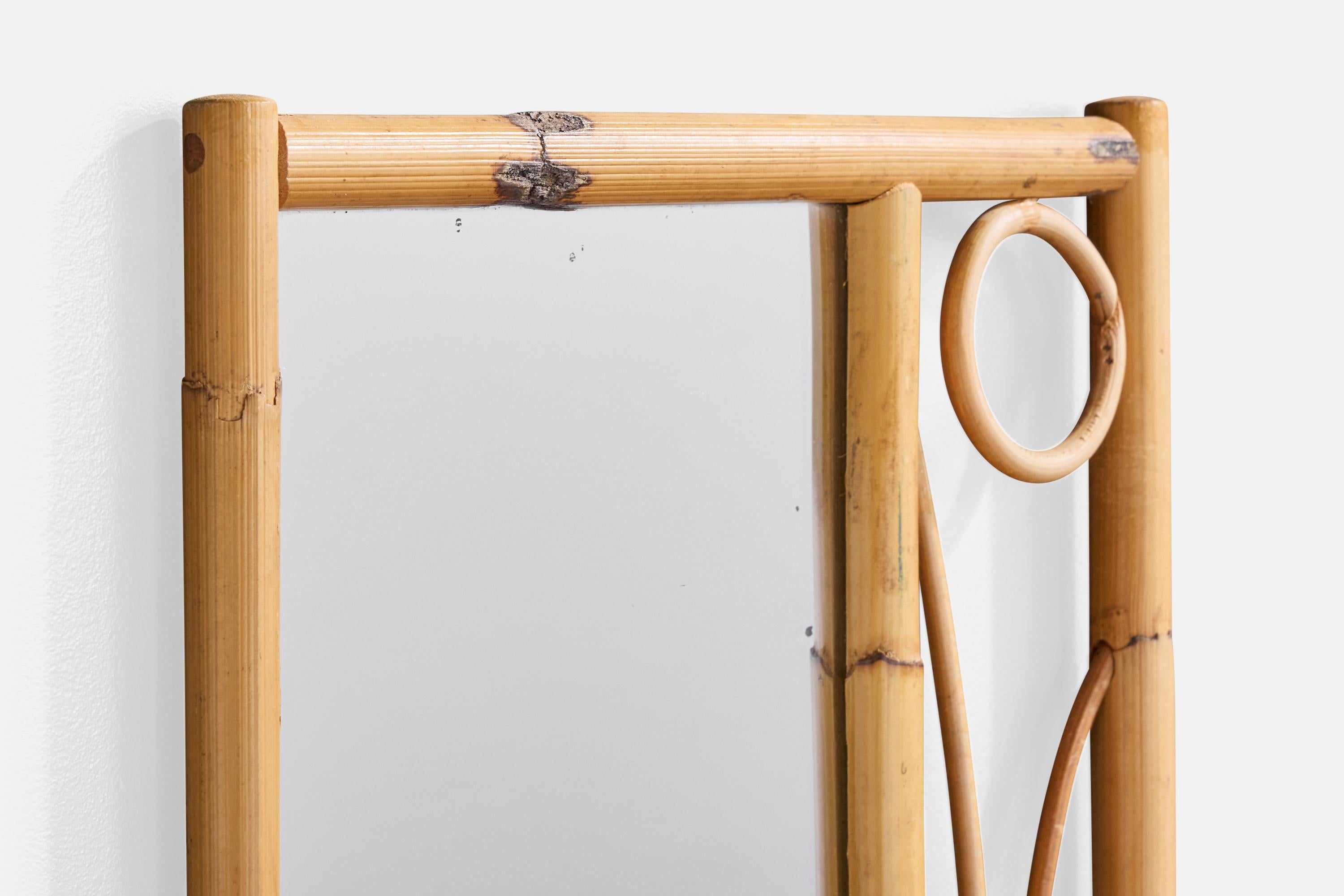 American Designer, Wall Mirror with Console, Bamboo, Rattan, USA, 1950s For Sale 1