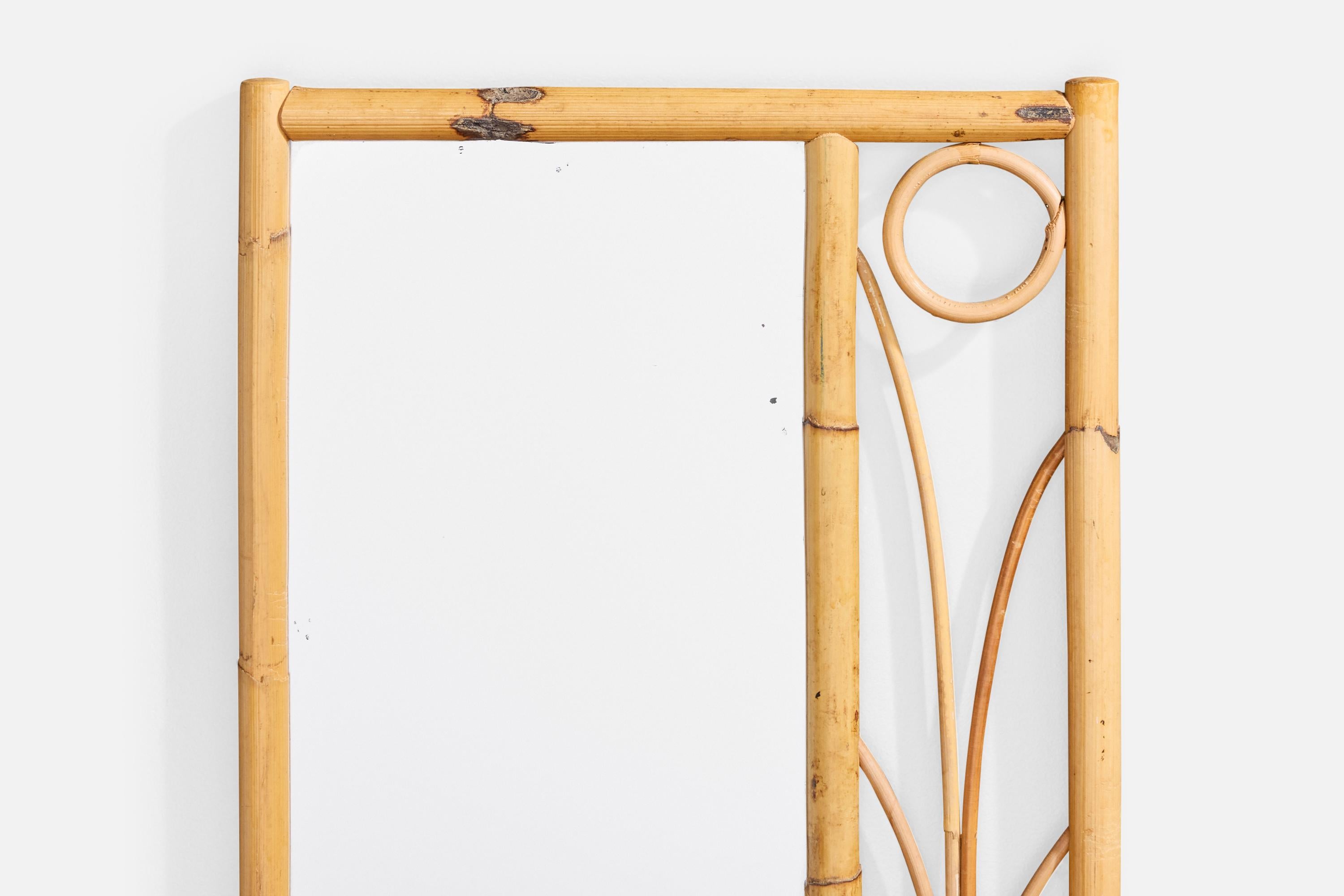 American Designer, Wall Mirror with Console, Bamboo, Rattan, USA, 1950s For Sale 2