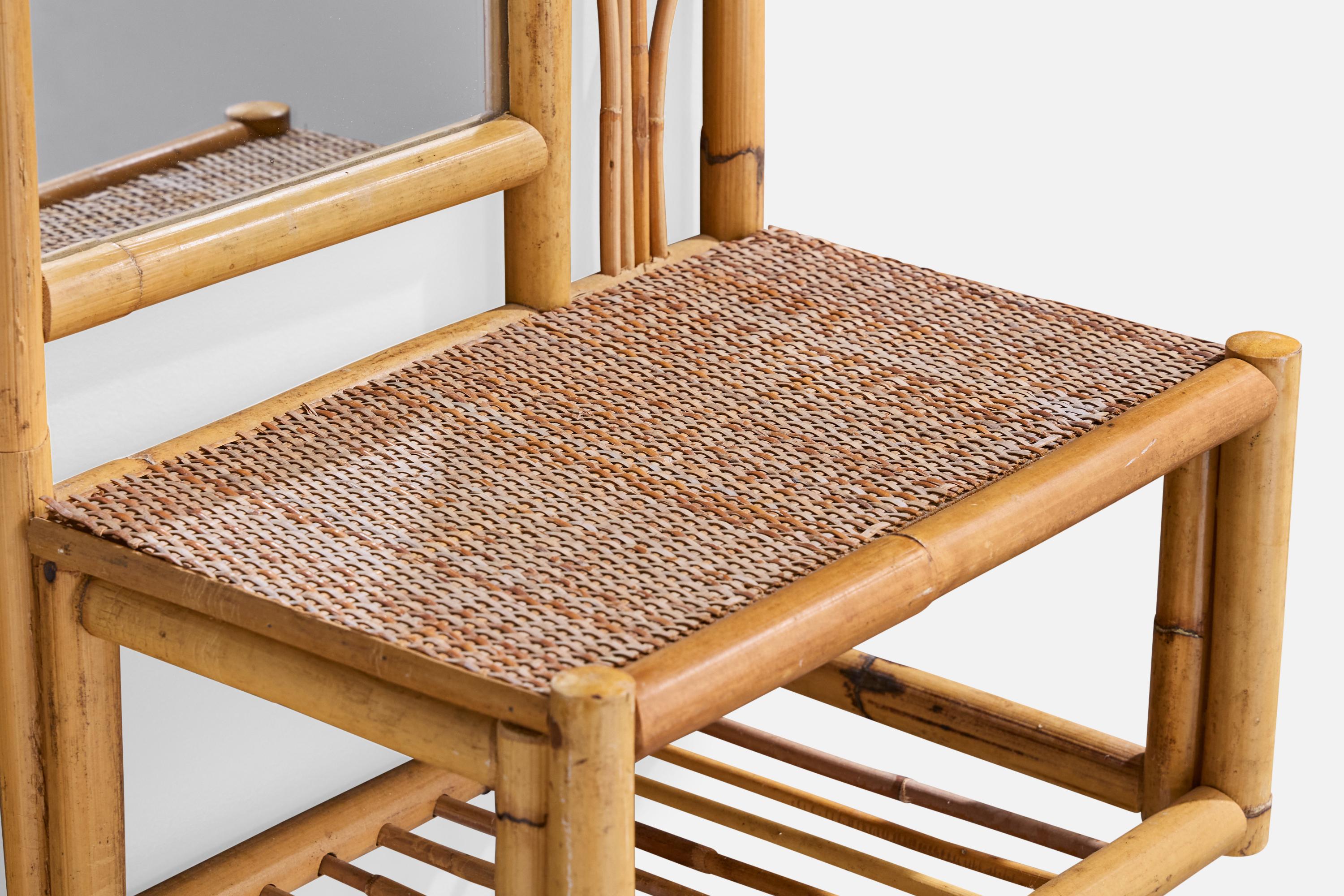 American Designer, Wall Mirror with Console, Bamboo, Rattan, USA, 1950s For Sale 3