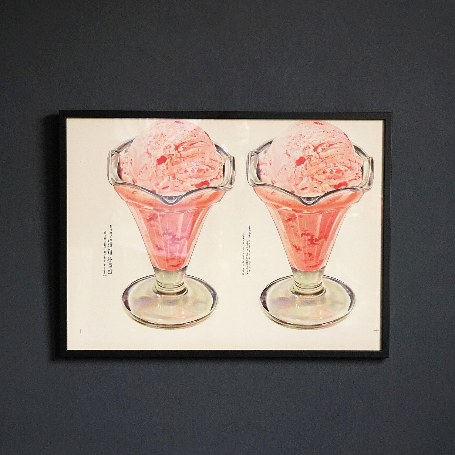 Midcentury ice cream prints.
Originally made for advertising purposes in American diners. 

Printed by the Weiler Printing Co, Philadelphia.

It is in very good vintage condition with only minor wear and tear.

Professionally framed in simple
