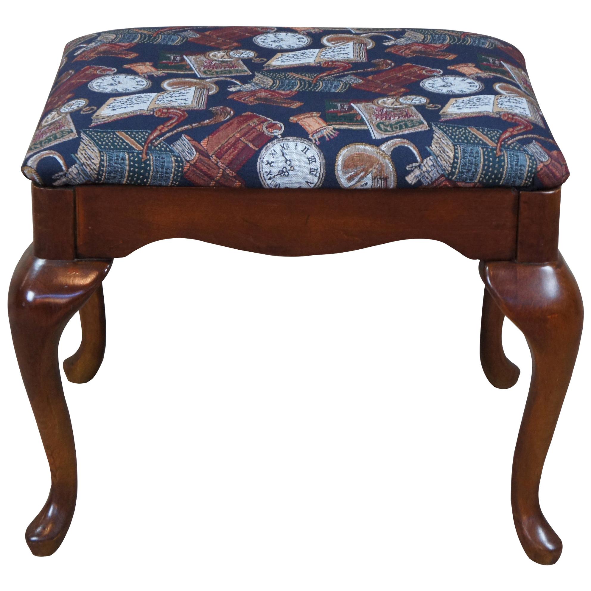 American Drew Cherry Queen Anne Upholstered Piano Stool Foot Ottoman Vanity Seat